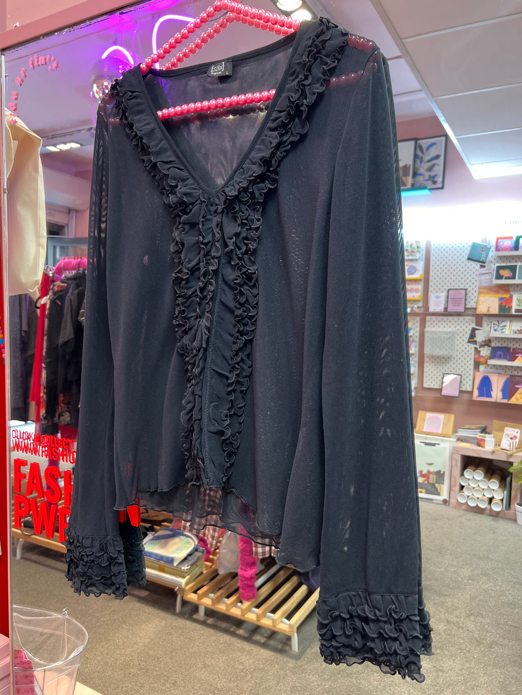 Saix black see through ruffles Y2K vibes