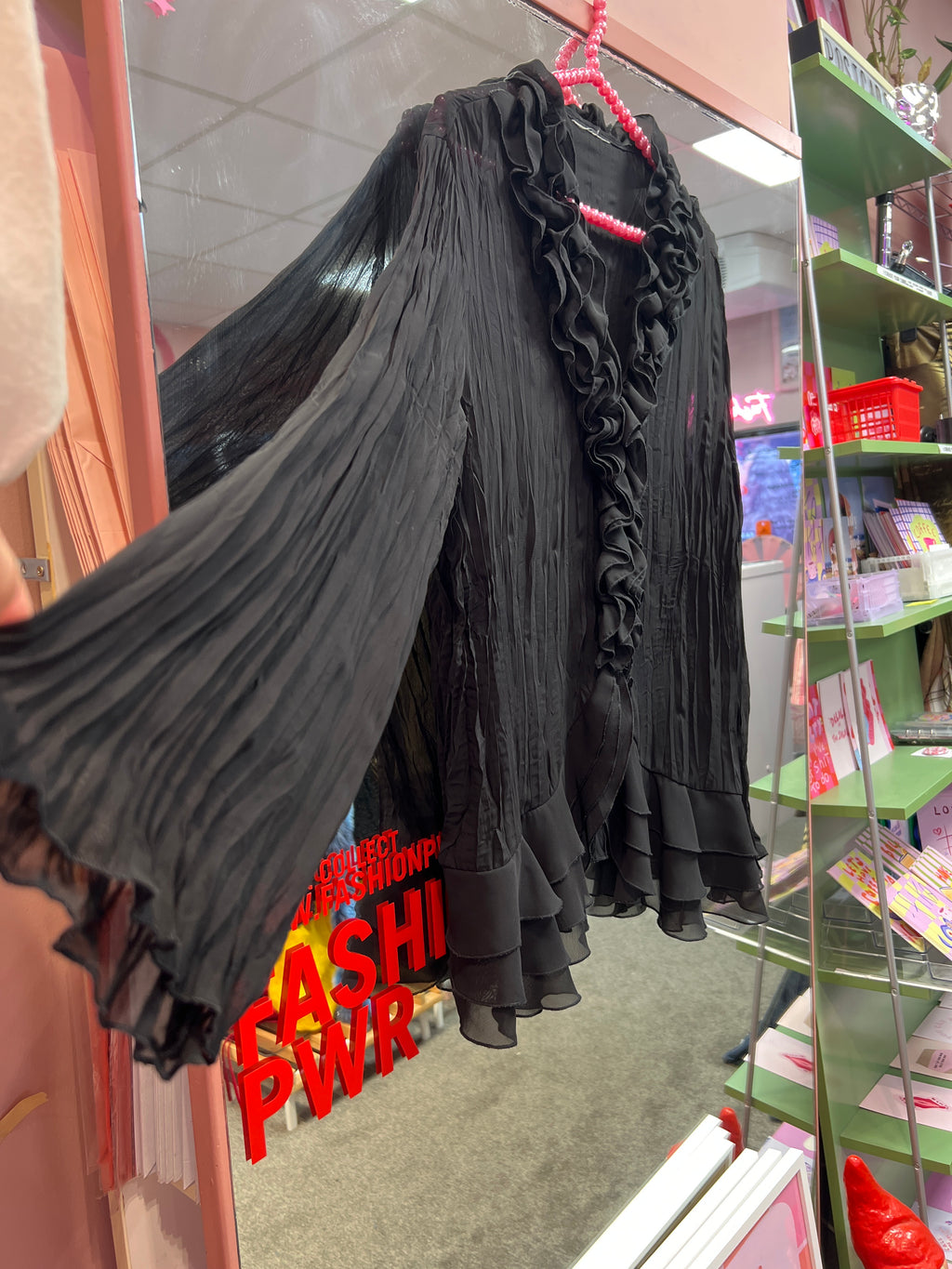 Black ruffles Y2K see through blouse