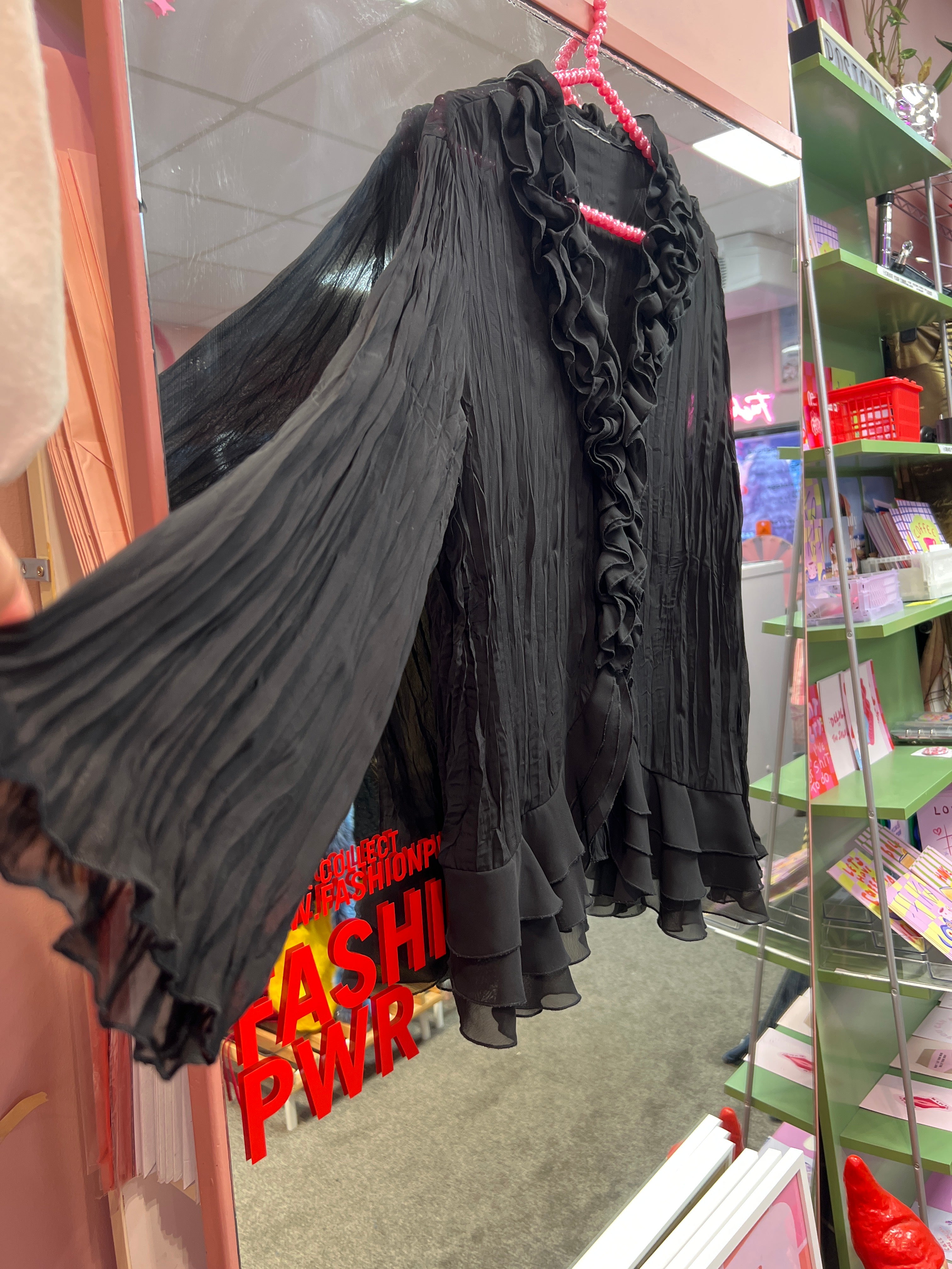 Black ruffles Y2K see through blouse