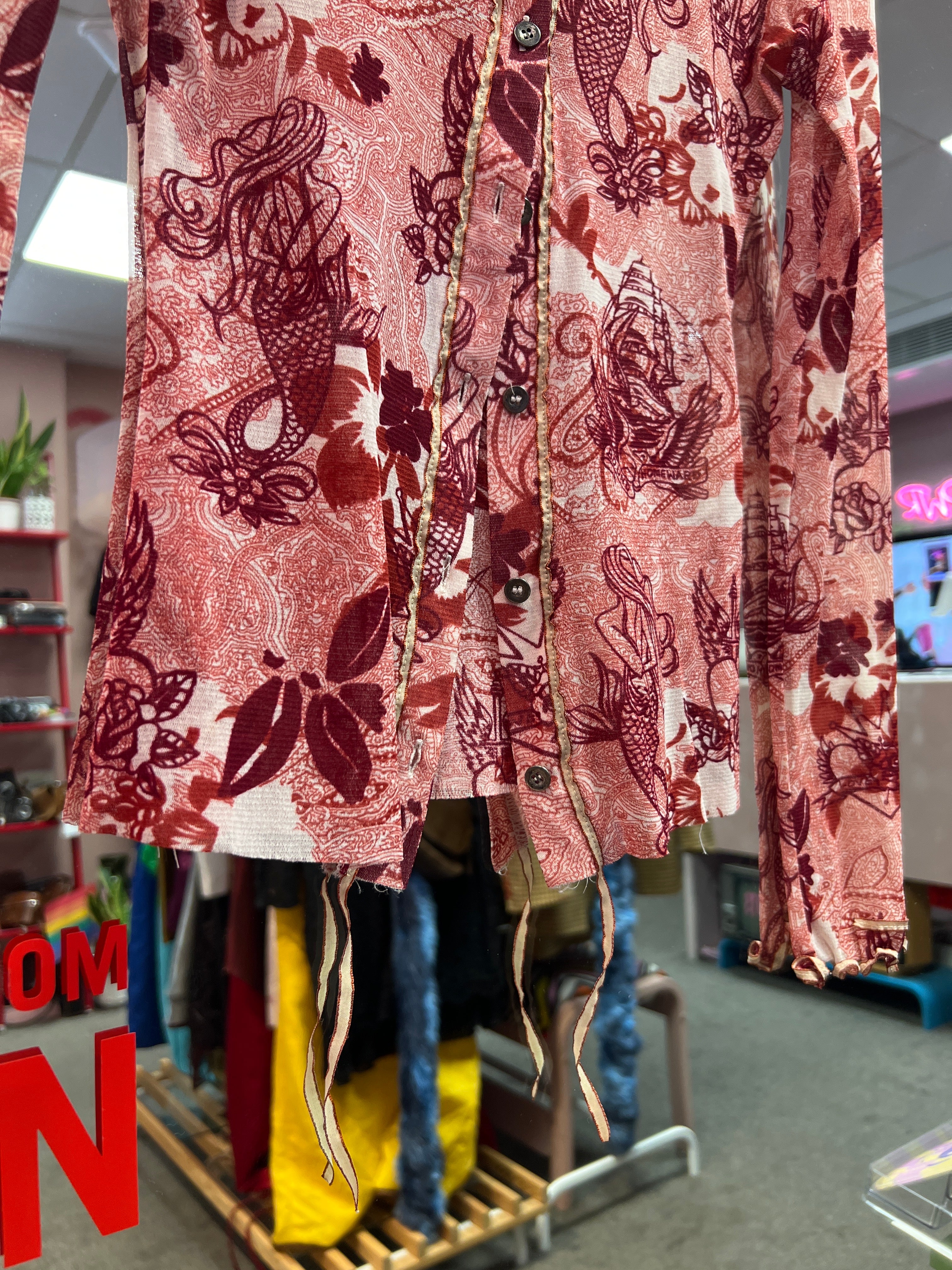 Red see through patterned Y2K vibes Eva Kayan top
