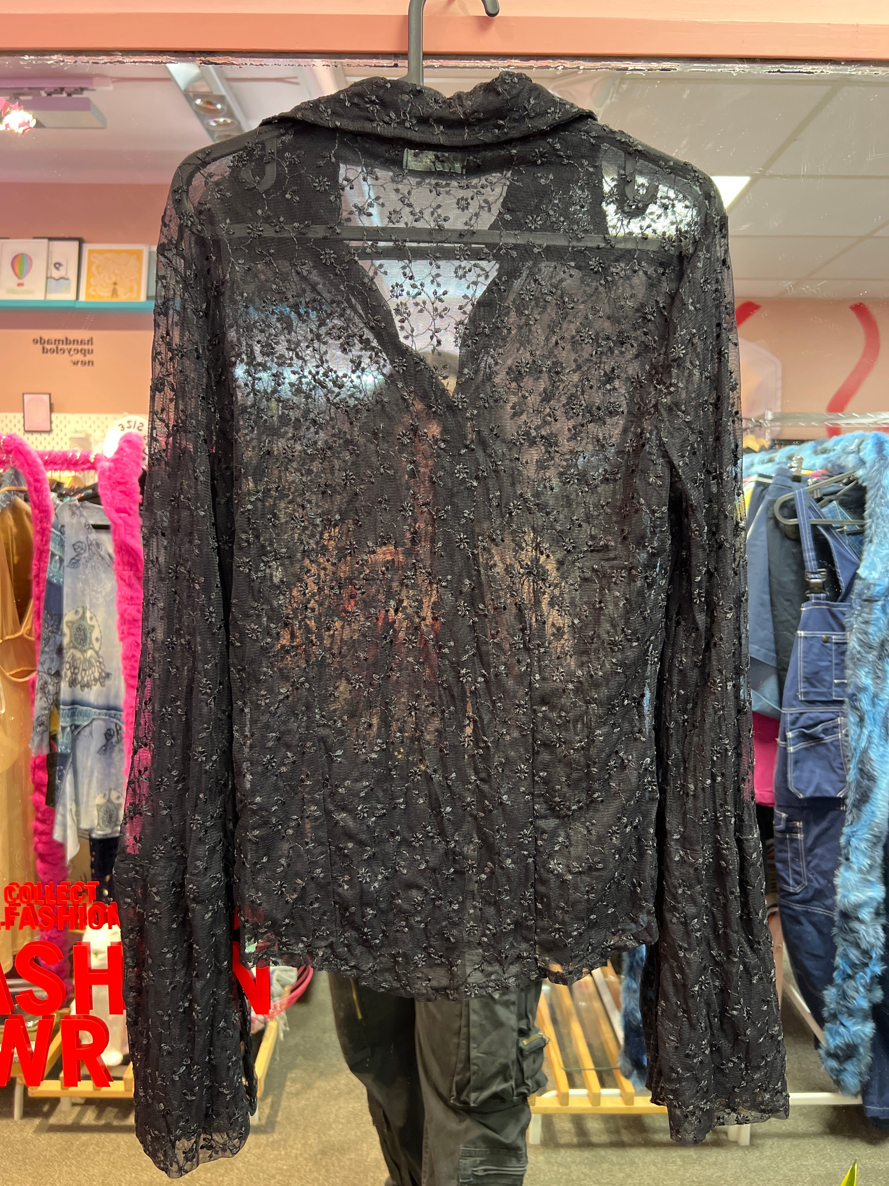 Black see through sexy shirt