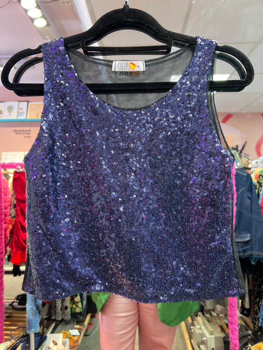 Shiny mesh back top