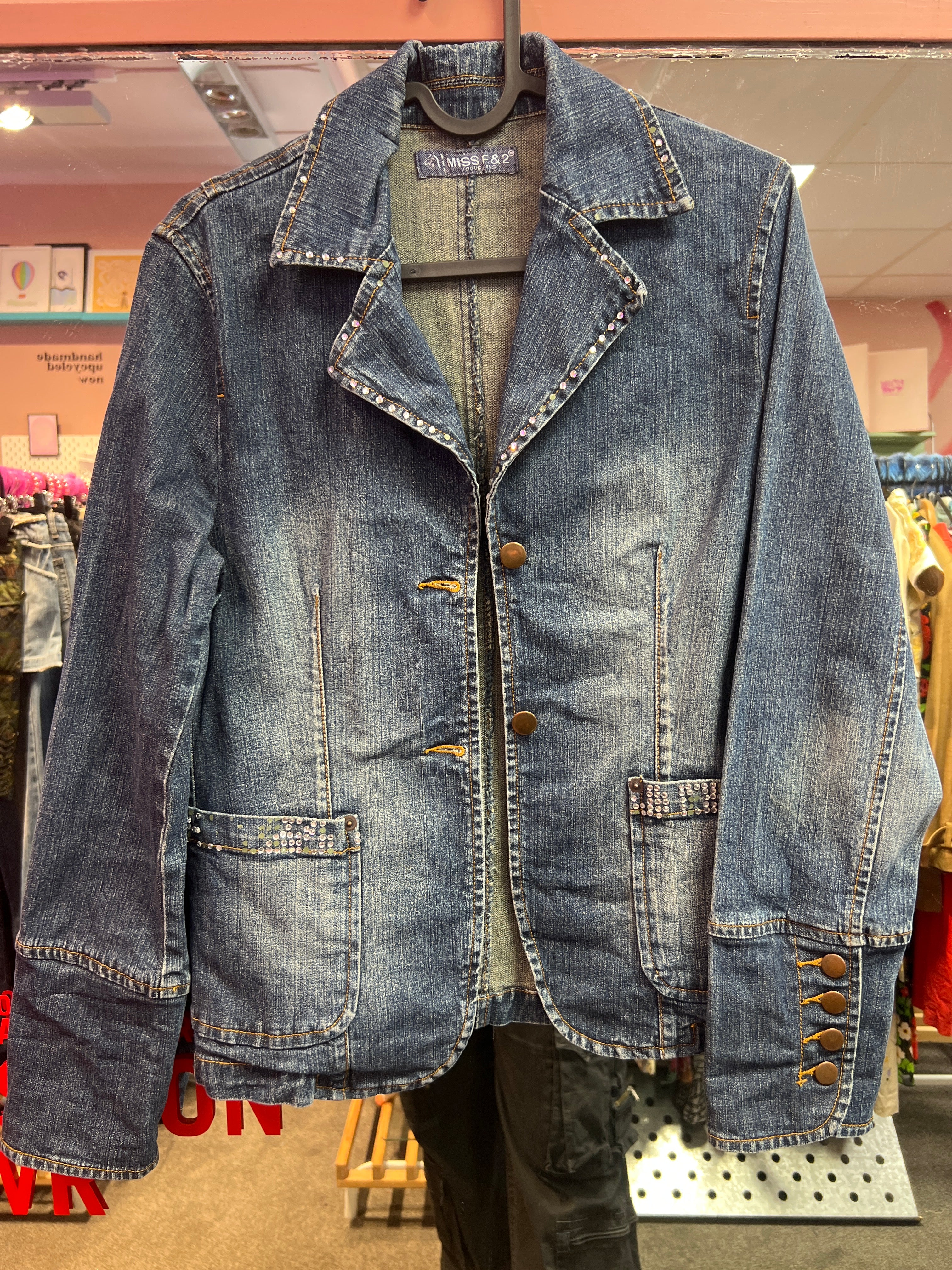y2k vibes jeans jacket with stones