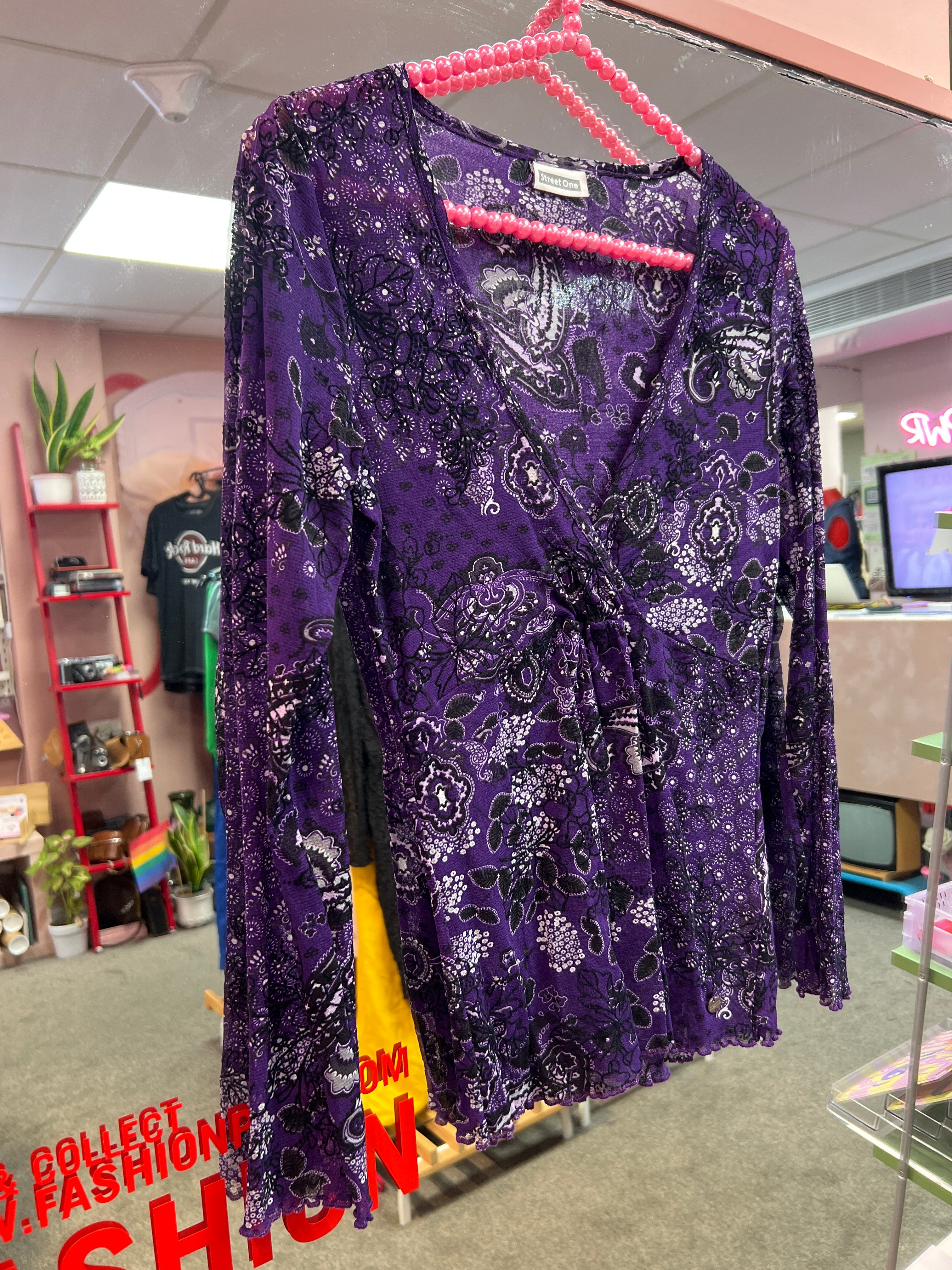 Purple Y2K see through patterned Street One blouse