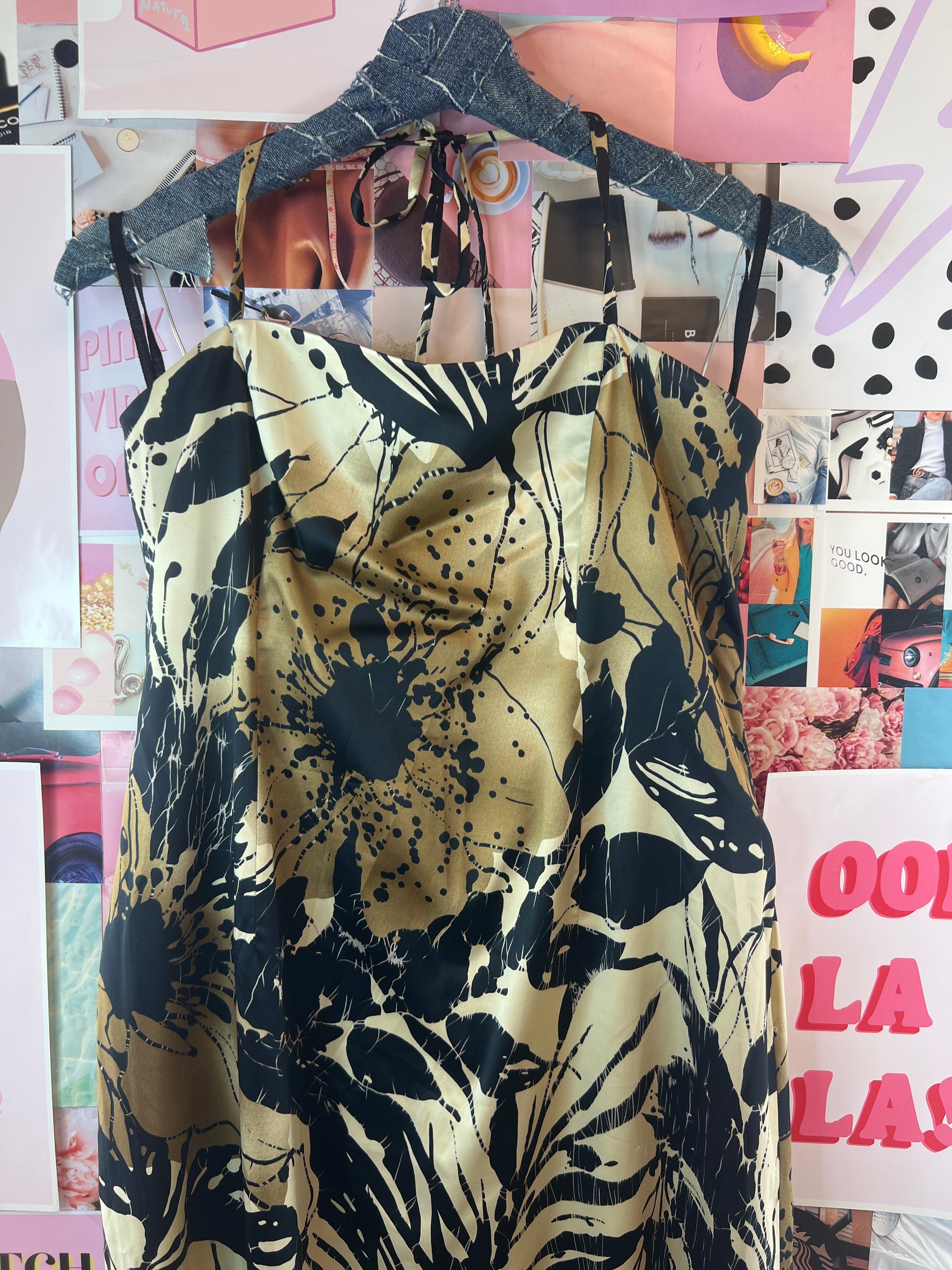 Beige and black patterned dress