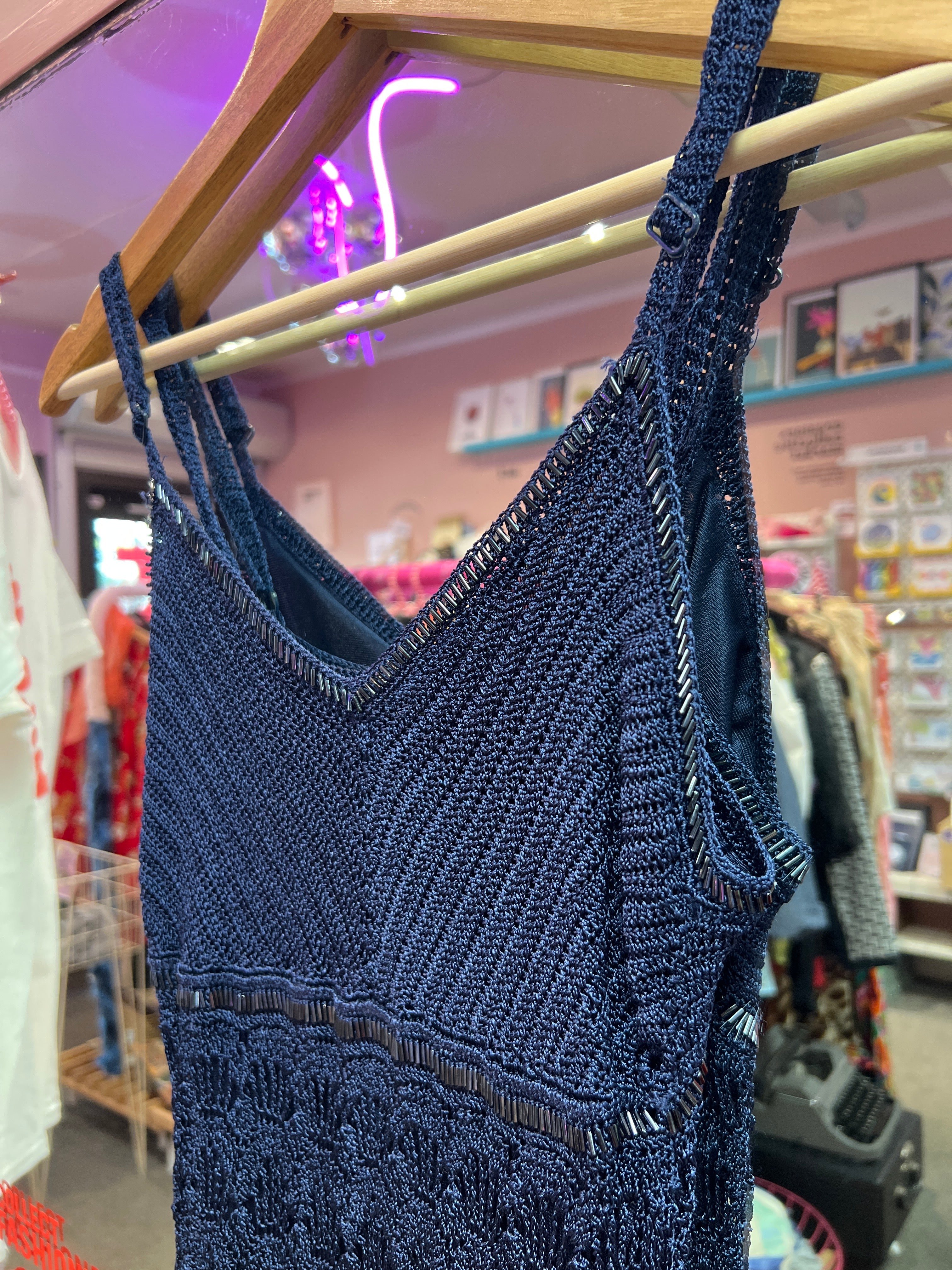 Crochet blue beaded dress
