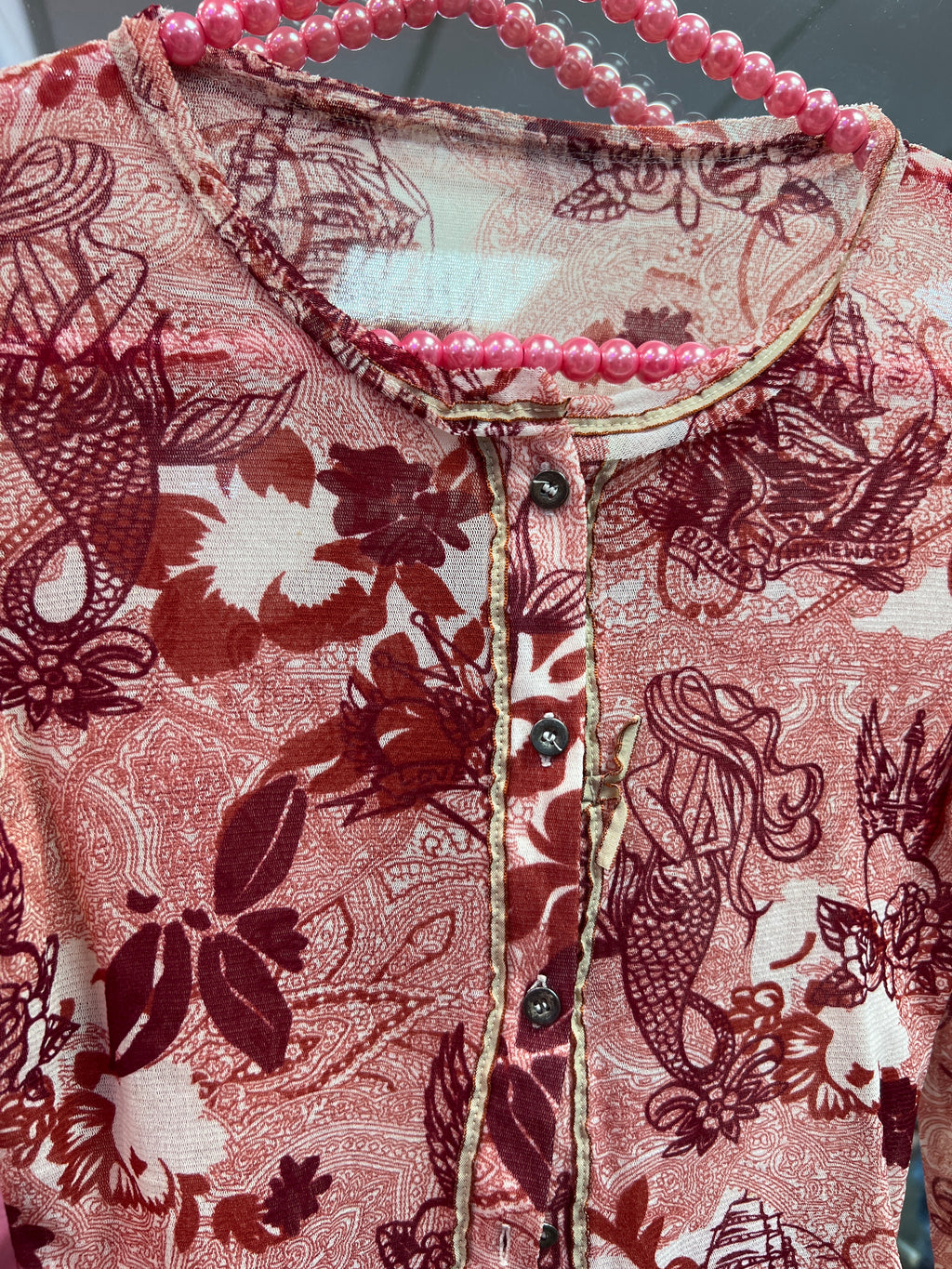 Red see through patterned Y2K vibes Eva Kayan top
