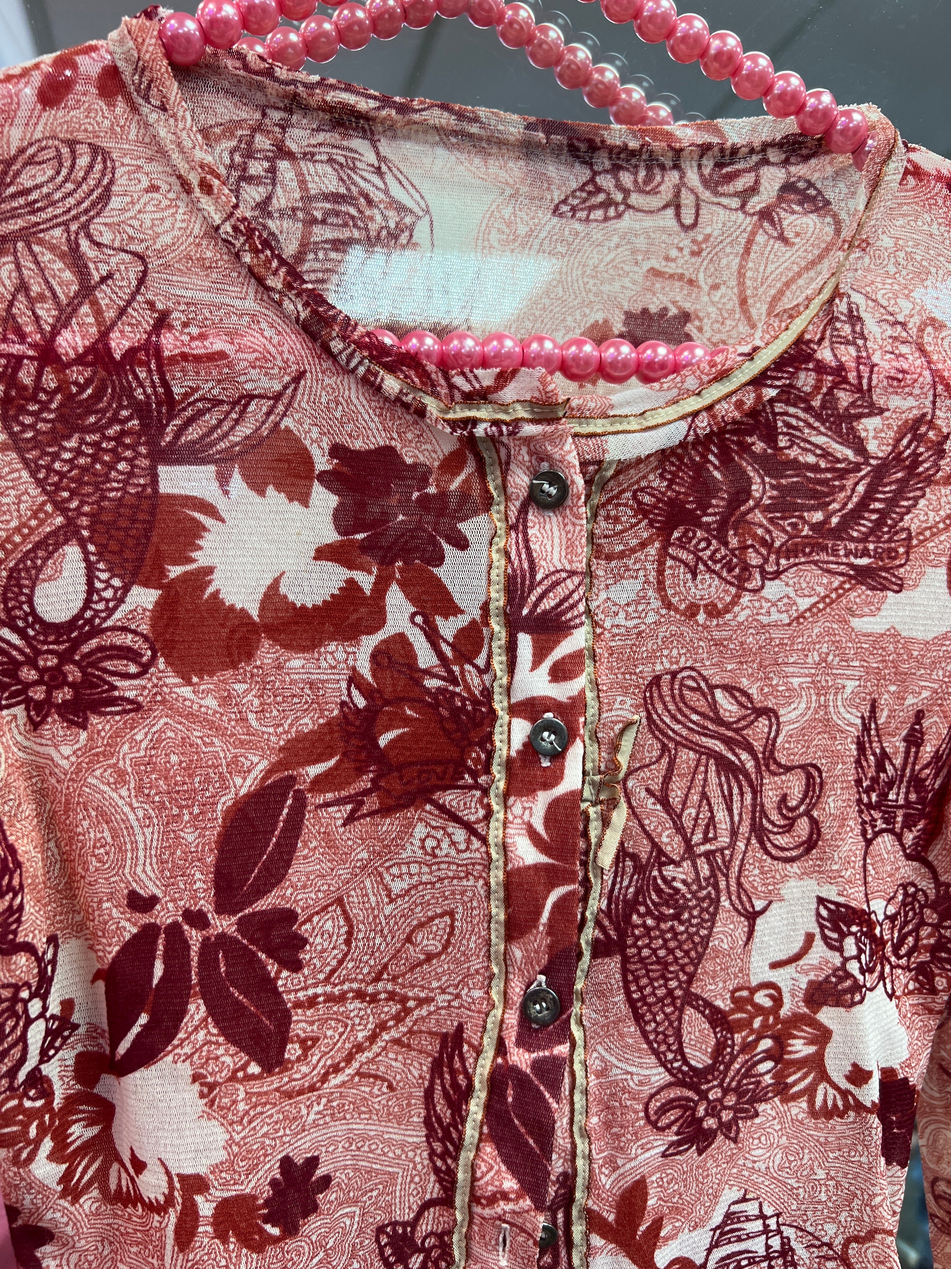 Red see through patterned Y2K vibes Eva Kayan top