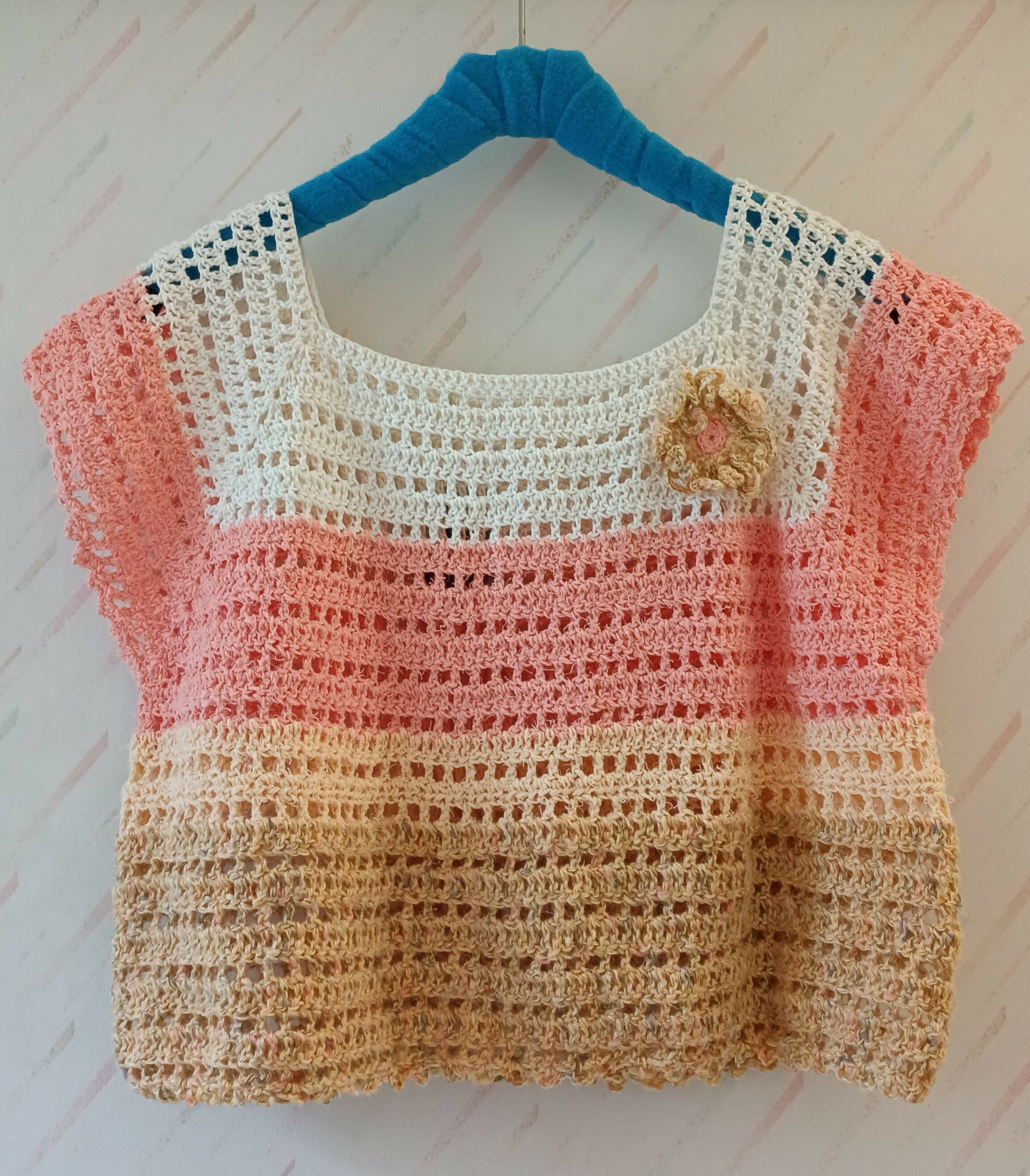 Salmon-yelow stripes top (L)
