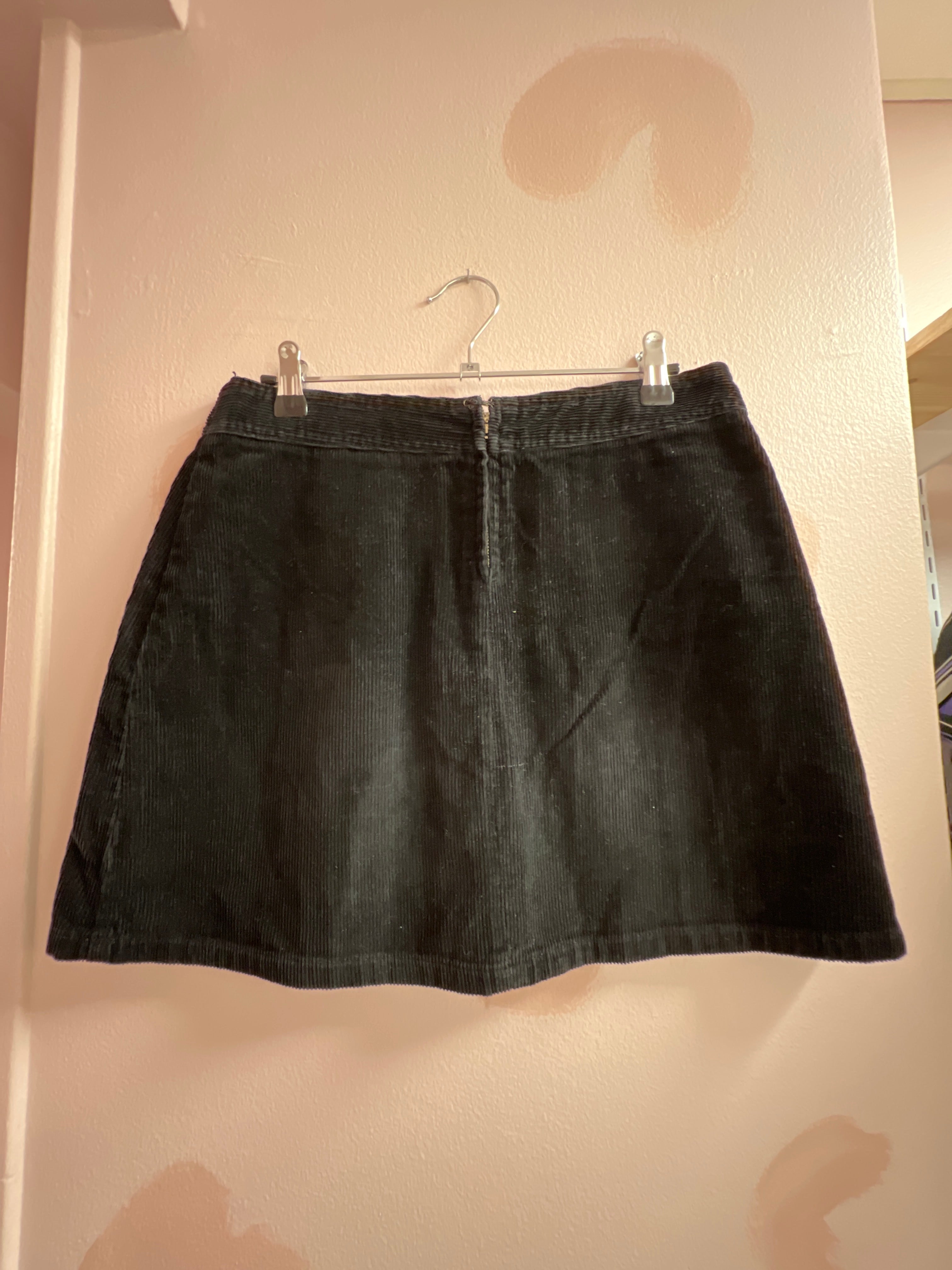 Black Pleaded Corduroy Skirt