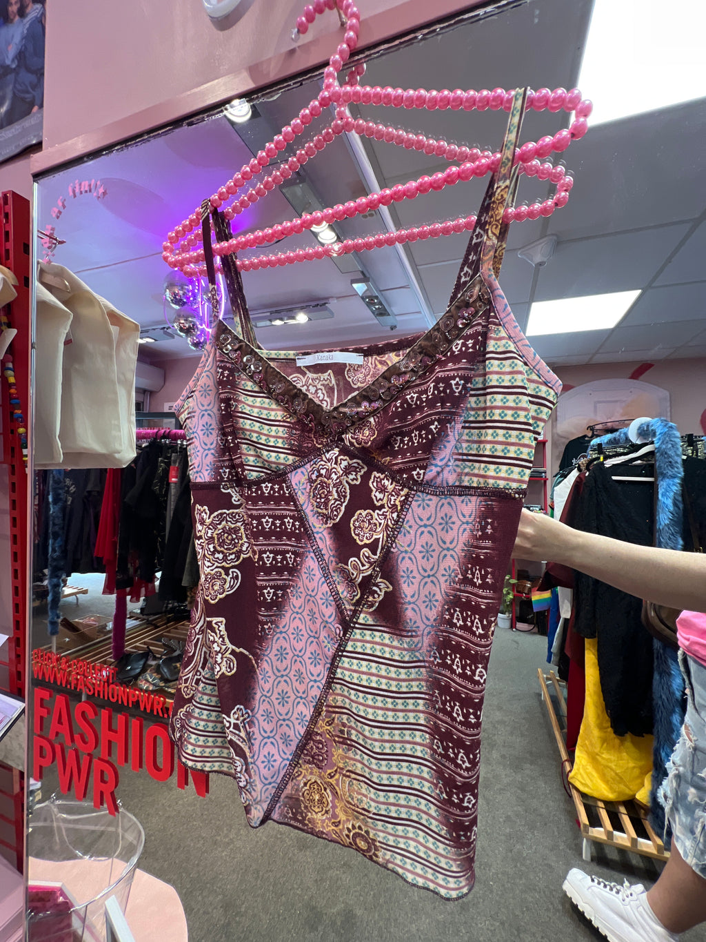 Brown patterned Y2K vibes top Xanaka