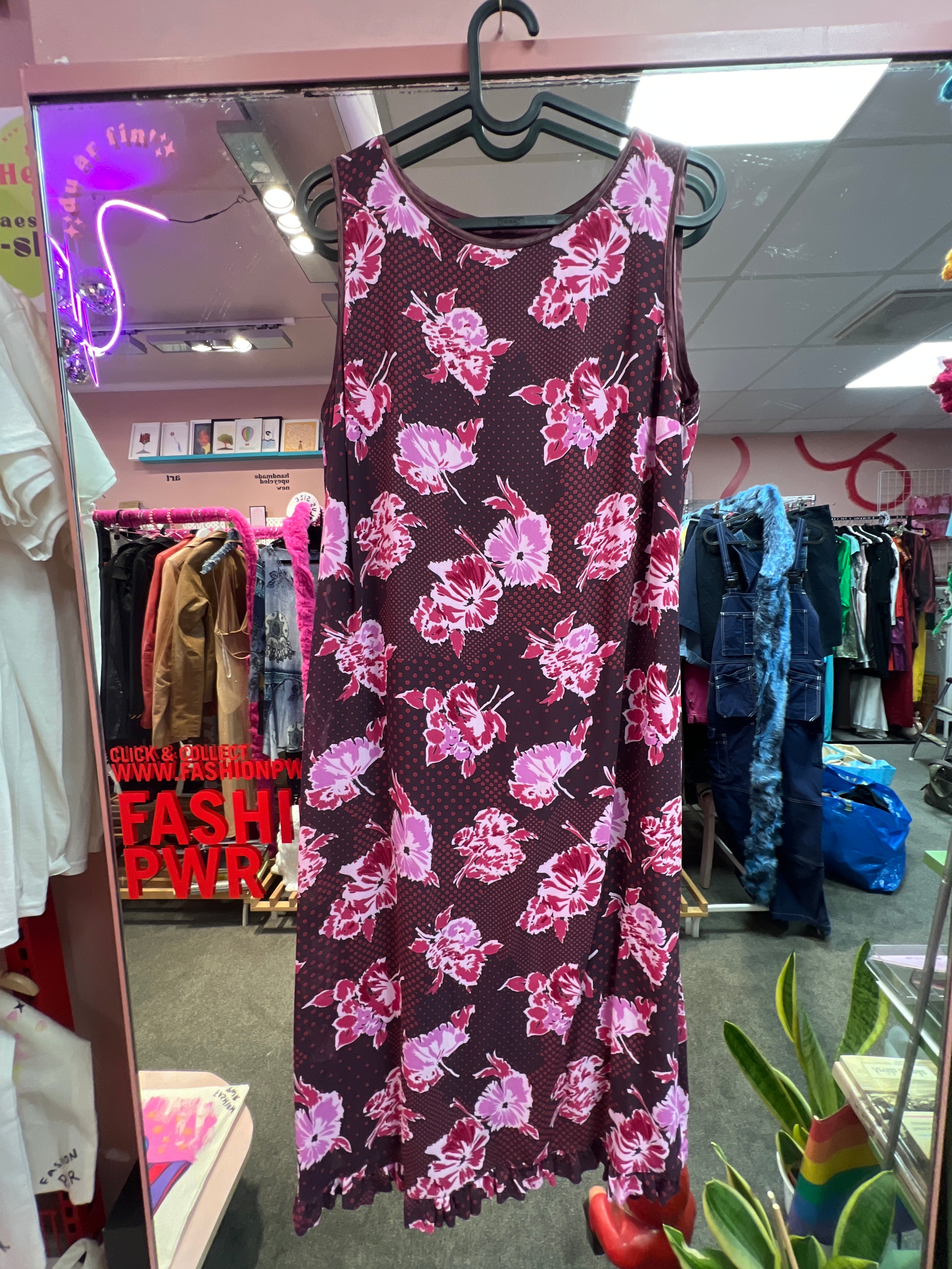 Red polka dots and pink flowers dress