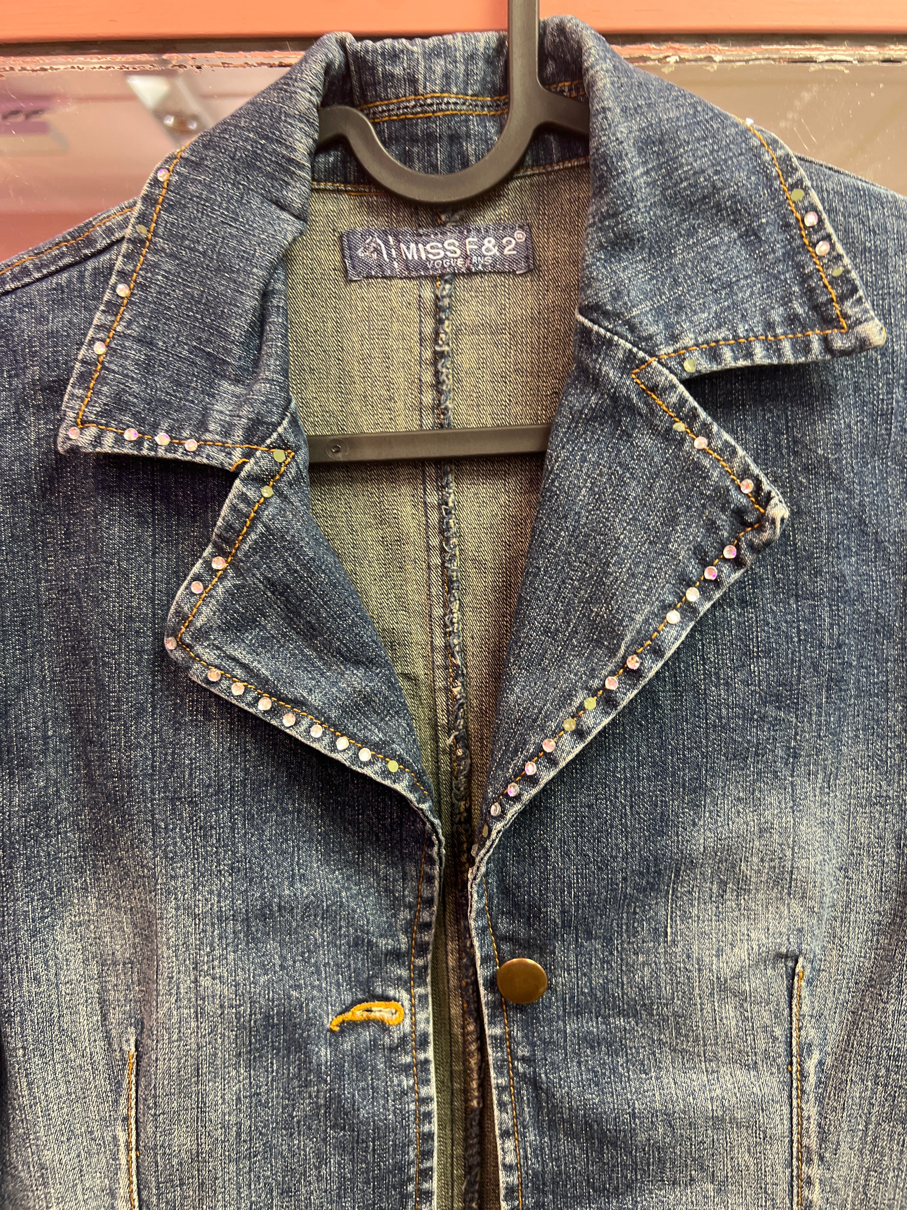 y2k vibes jeans jacket with stones