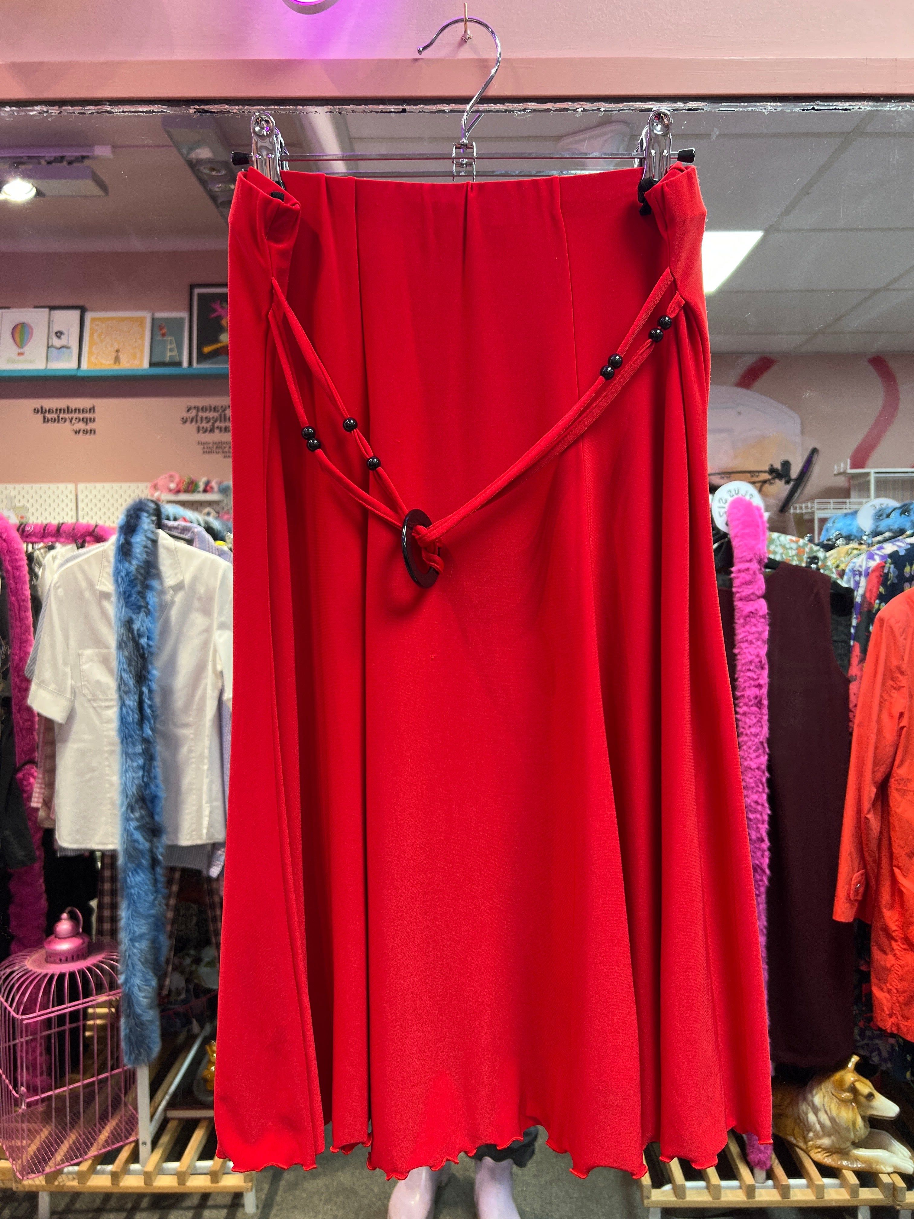 Red Y2K vibes skirt with belt