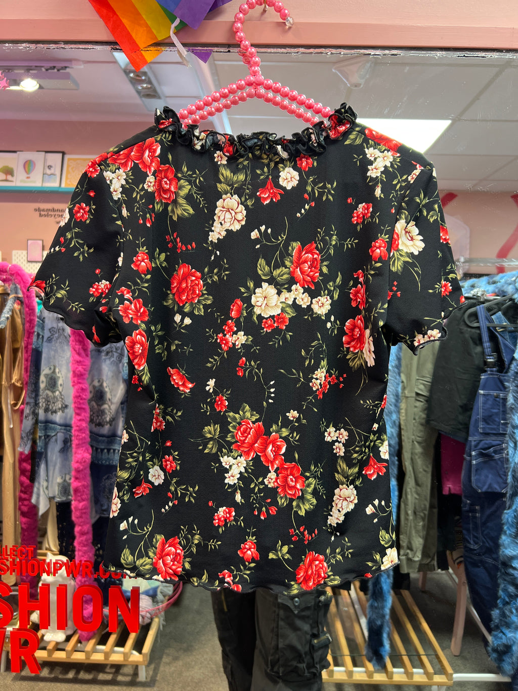 Black flower top with frills