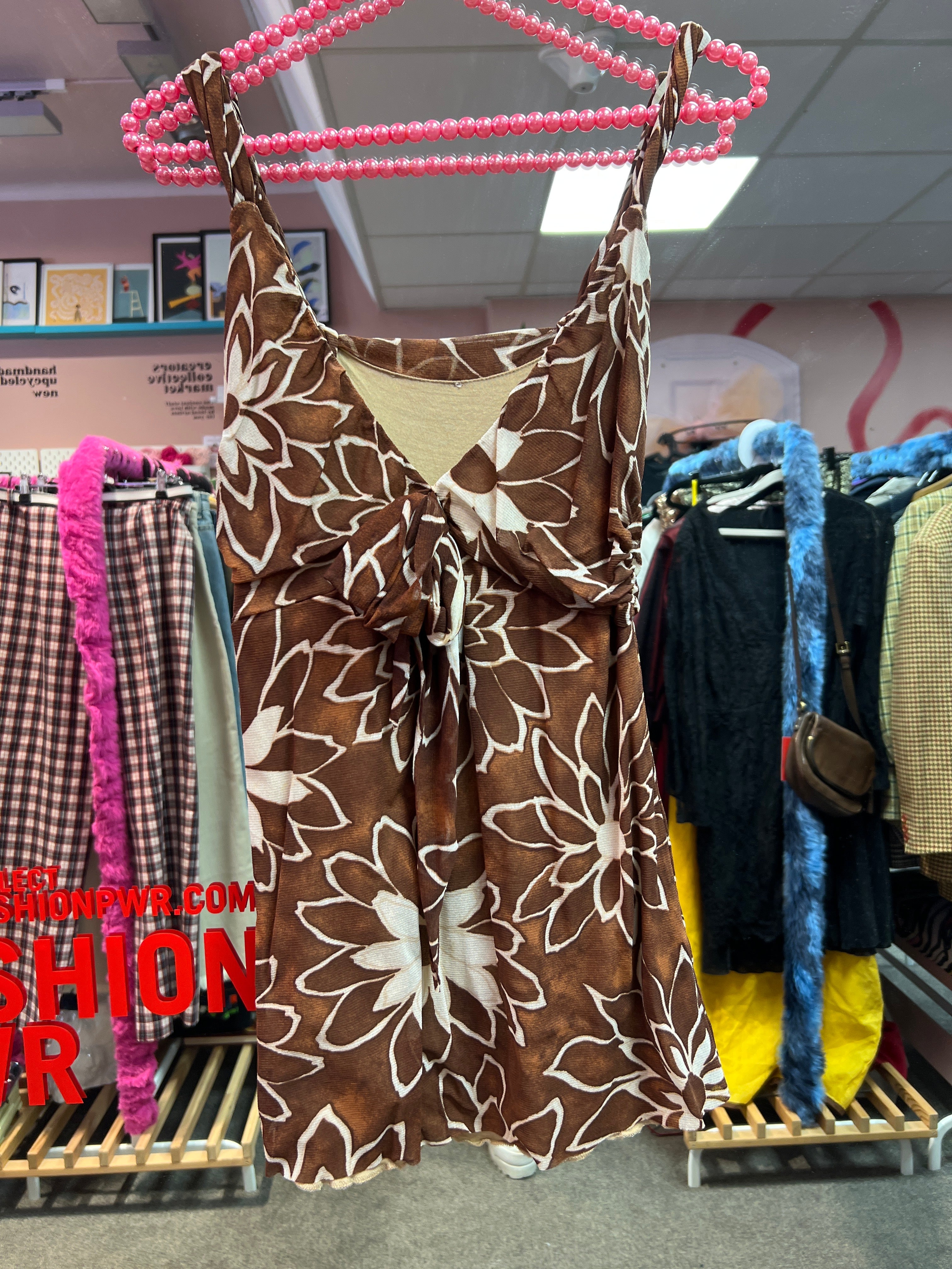 Brown flower Kookai double layer mesh top