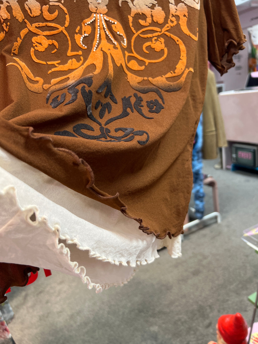 Brown mesh double layer y2k vibes top