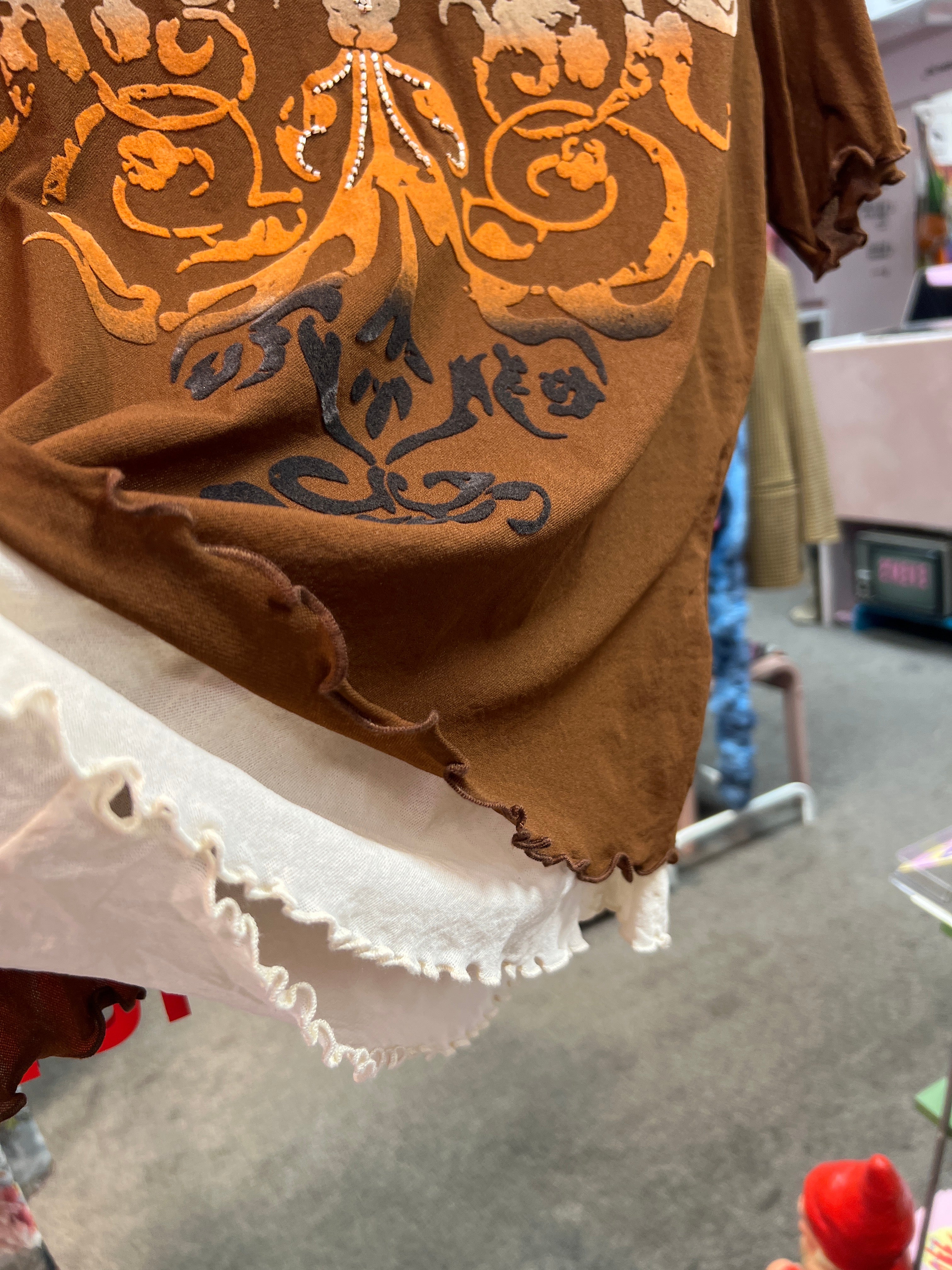 Brown mesh double layer y2k vibes top