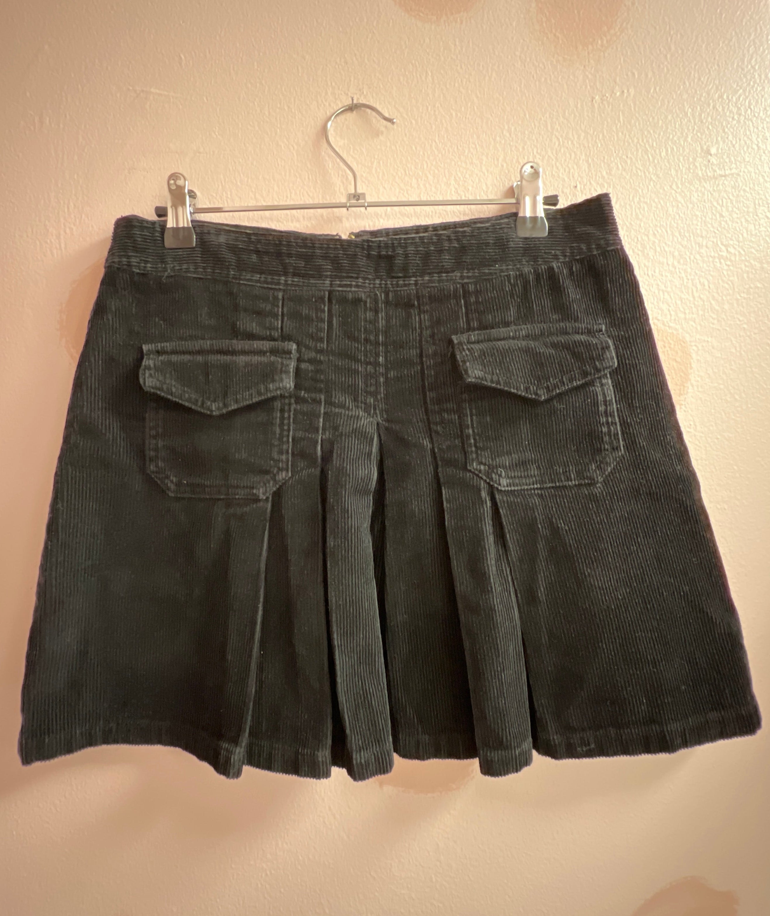 Black Pleaded Corduroy Skirt