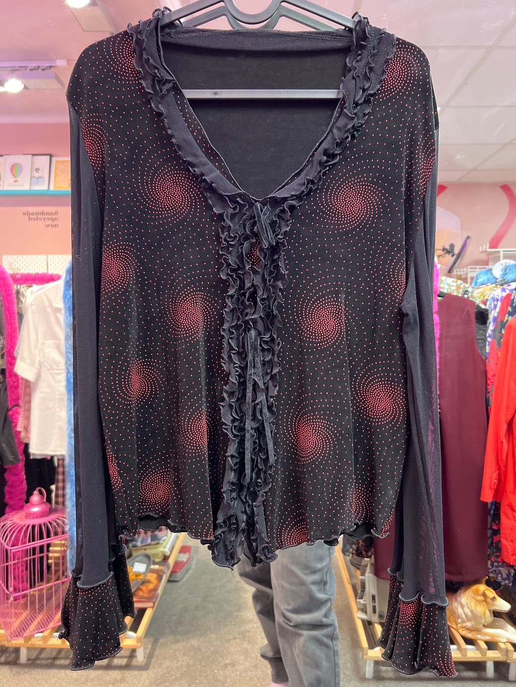 Y2K vampire front frills Black and red top