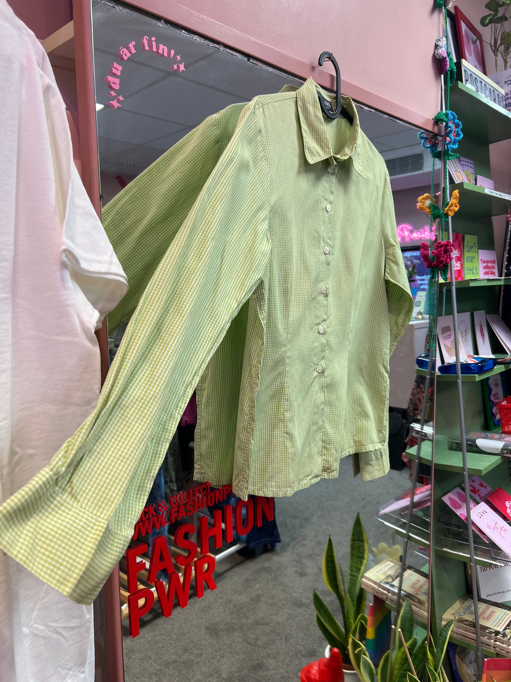 Green gingham shirt