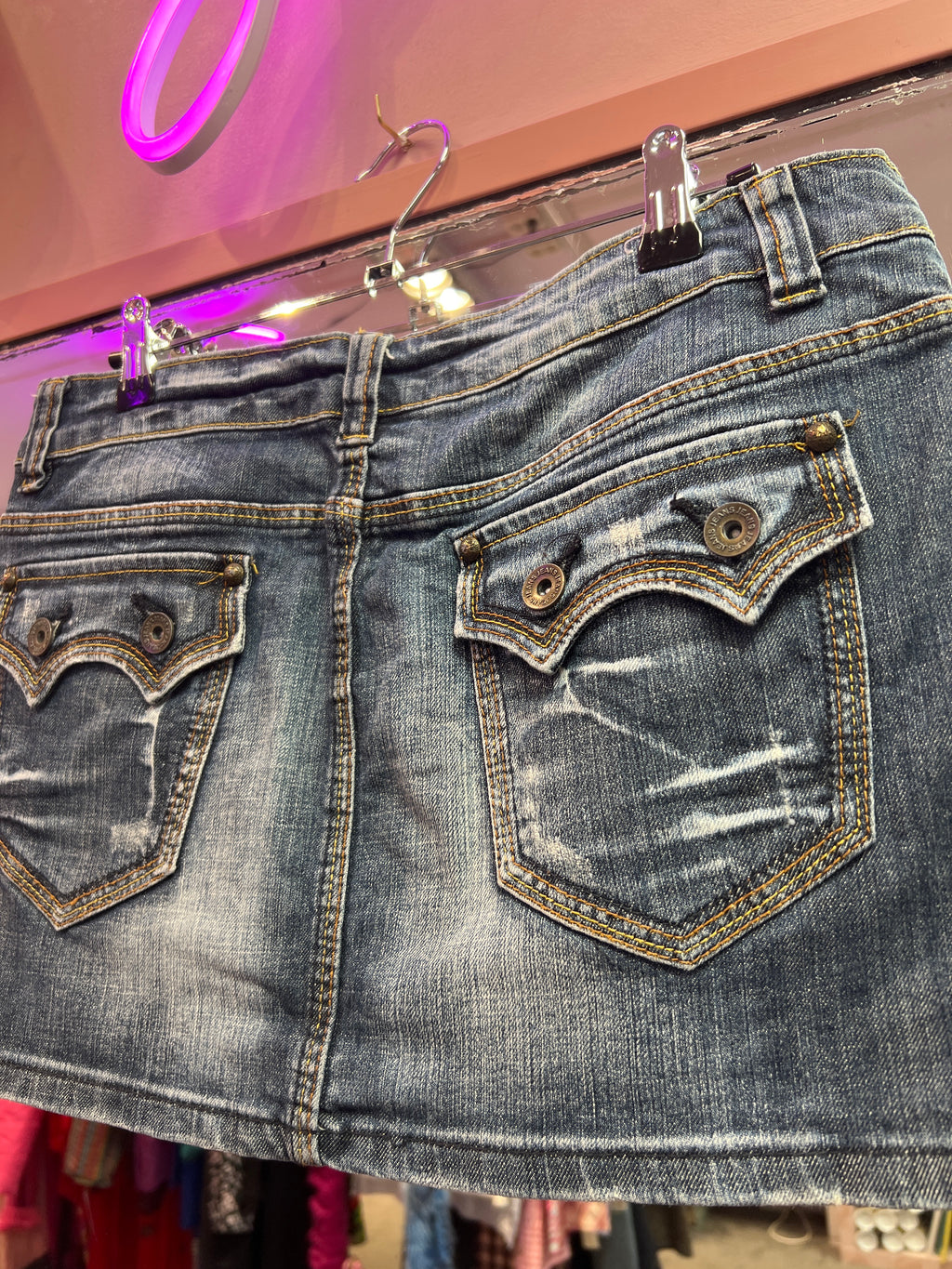 y2k vibes washed out jeans skirt