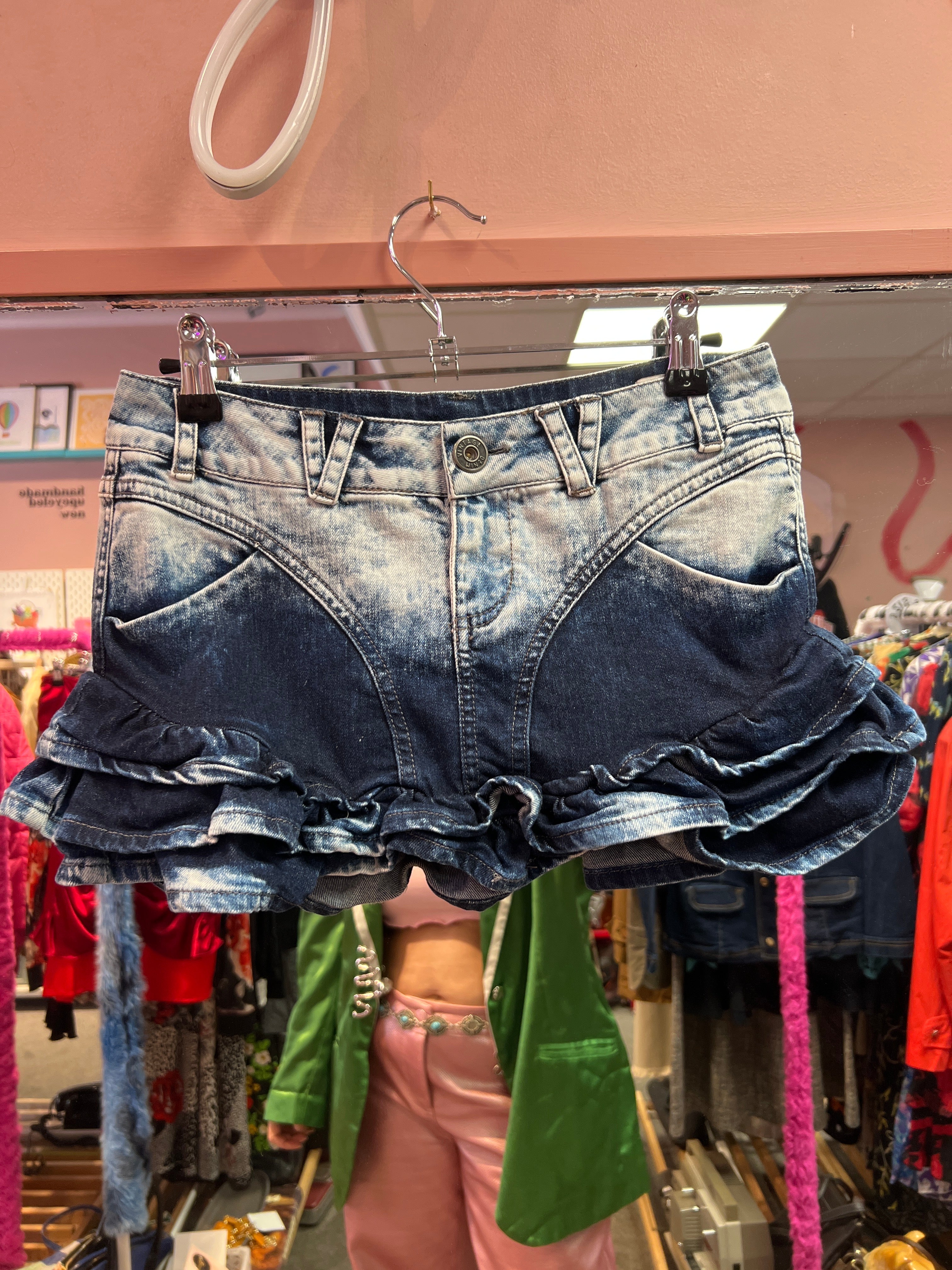 Mini jeans skirt with bottom frills Green Generation