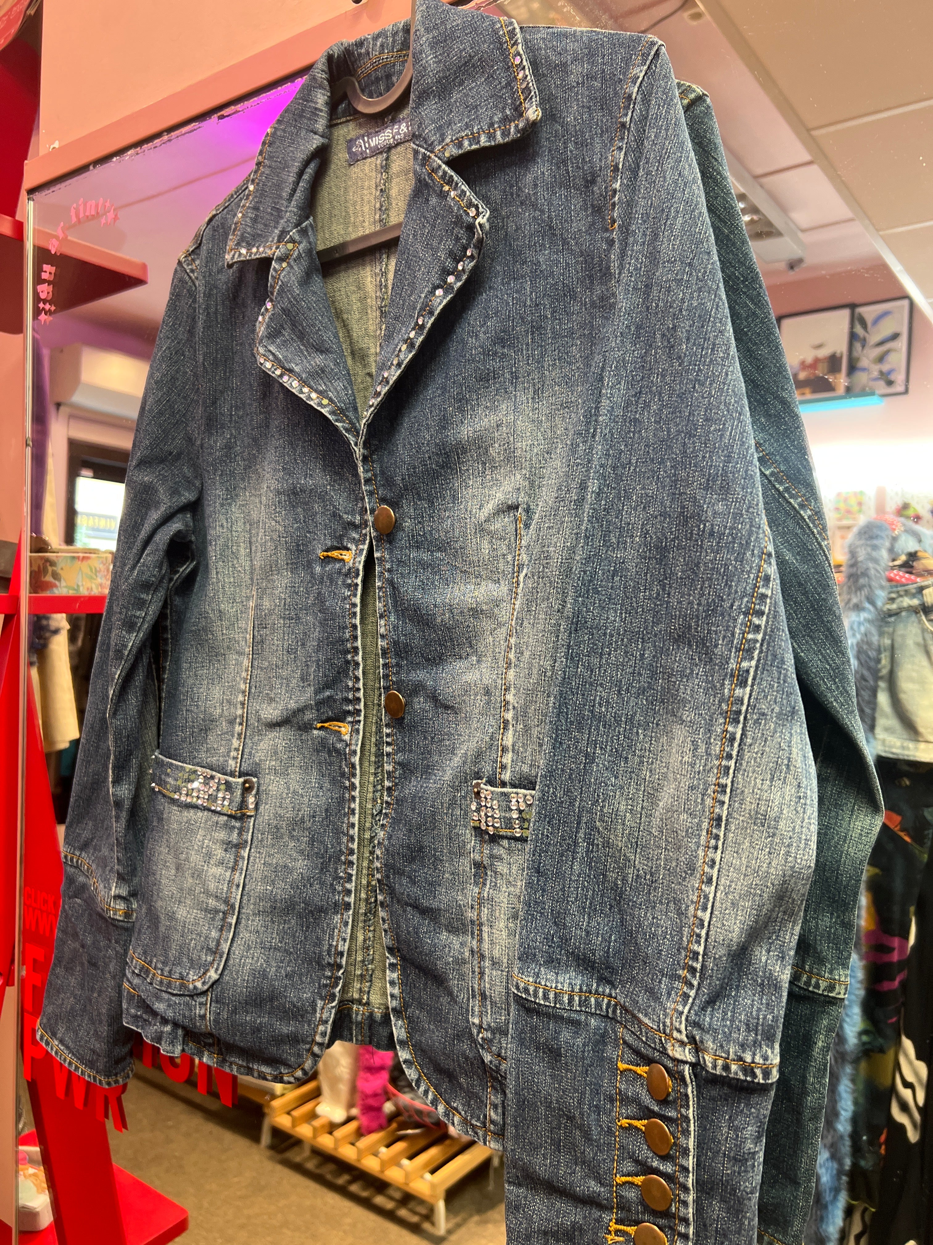 y2k vibes jeans jacket with stones