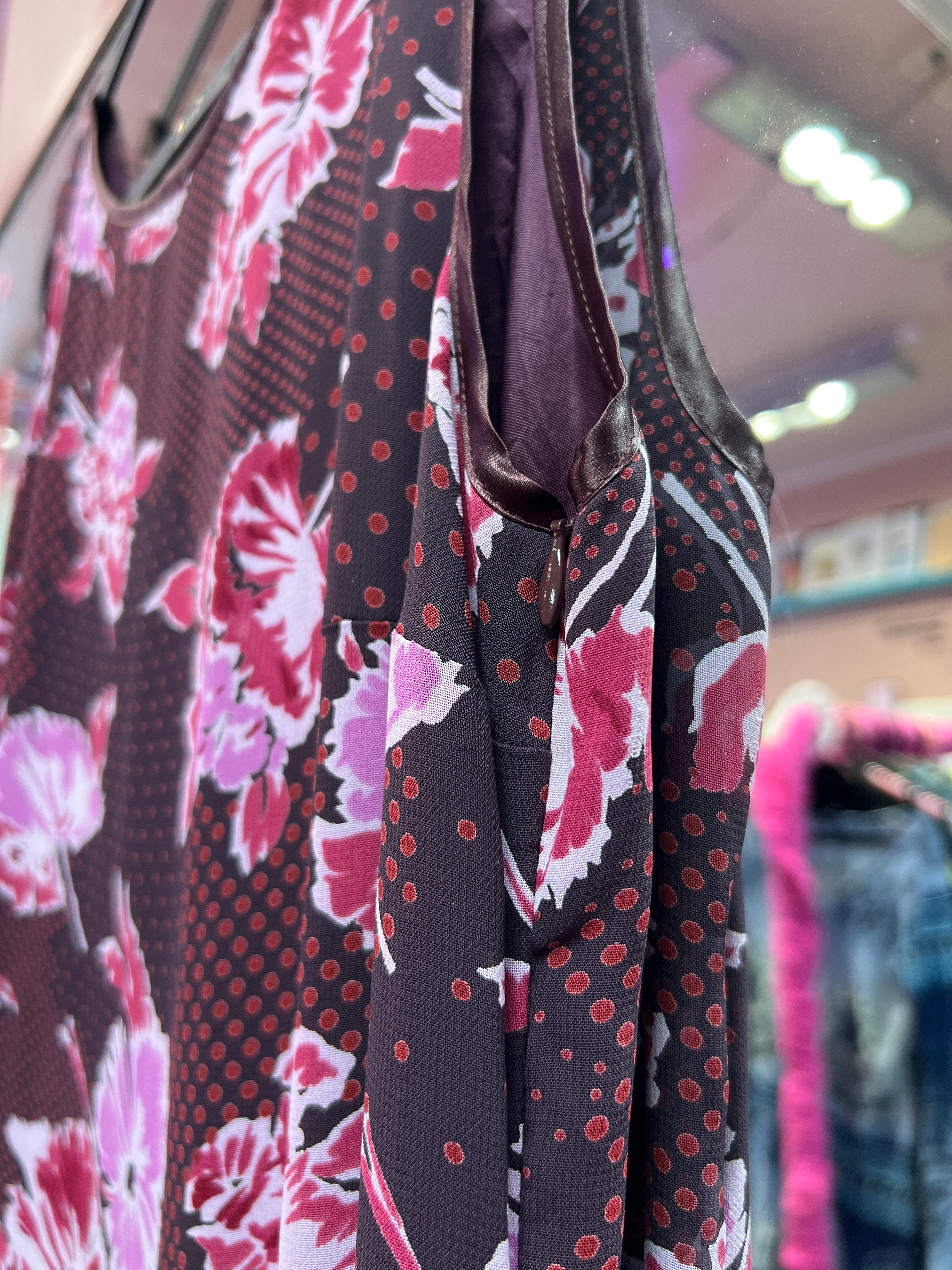 Red polka dots and pink flowers dress