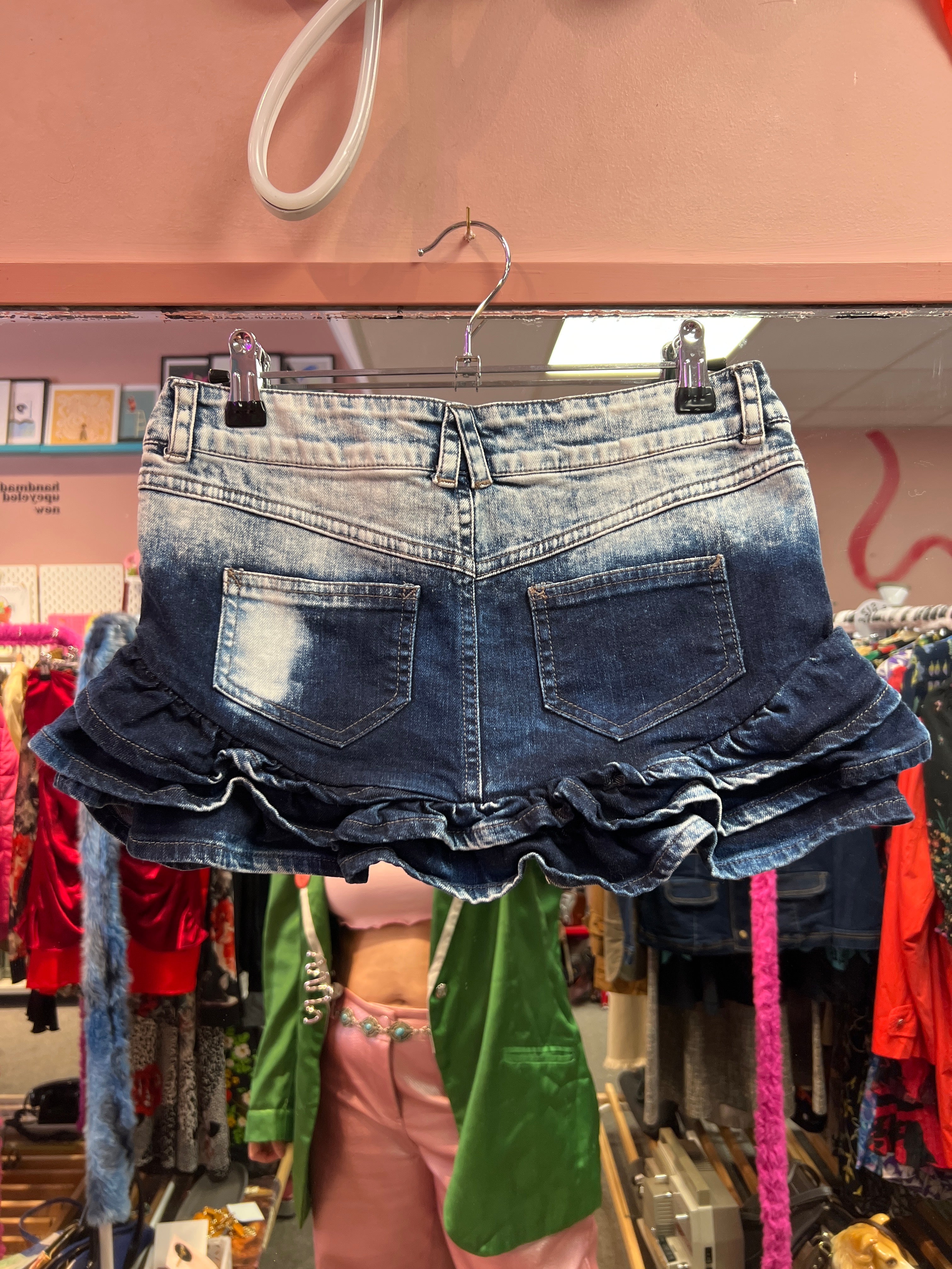 Mini jeans skirt with bottom frills Green Generation