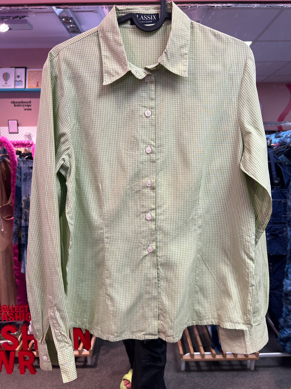 Green gingham shirt