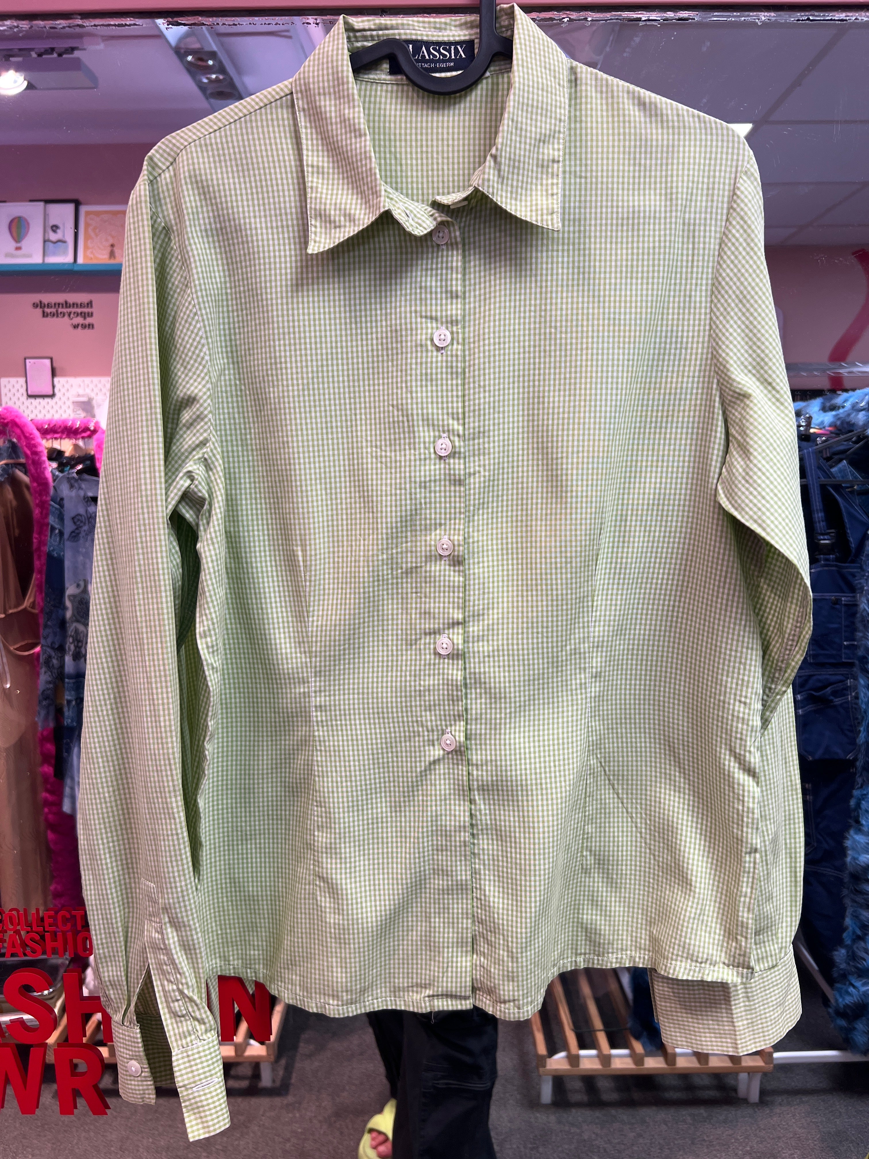 Green gingham shirt