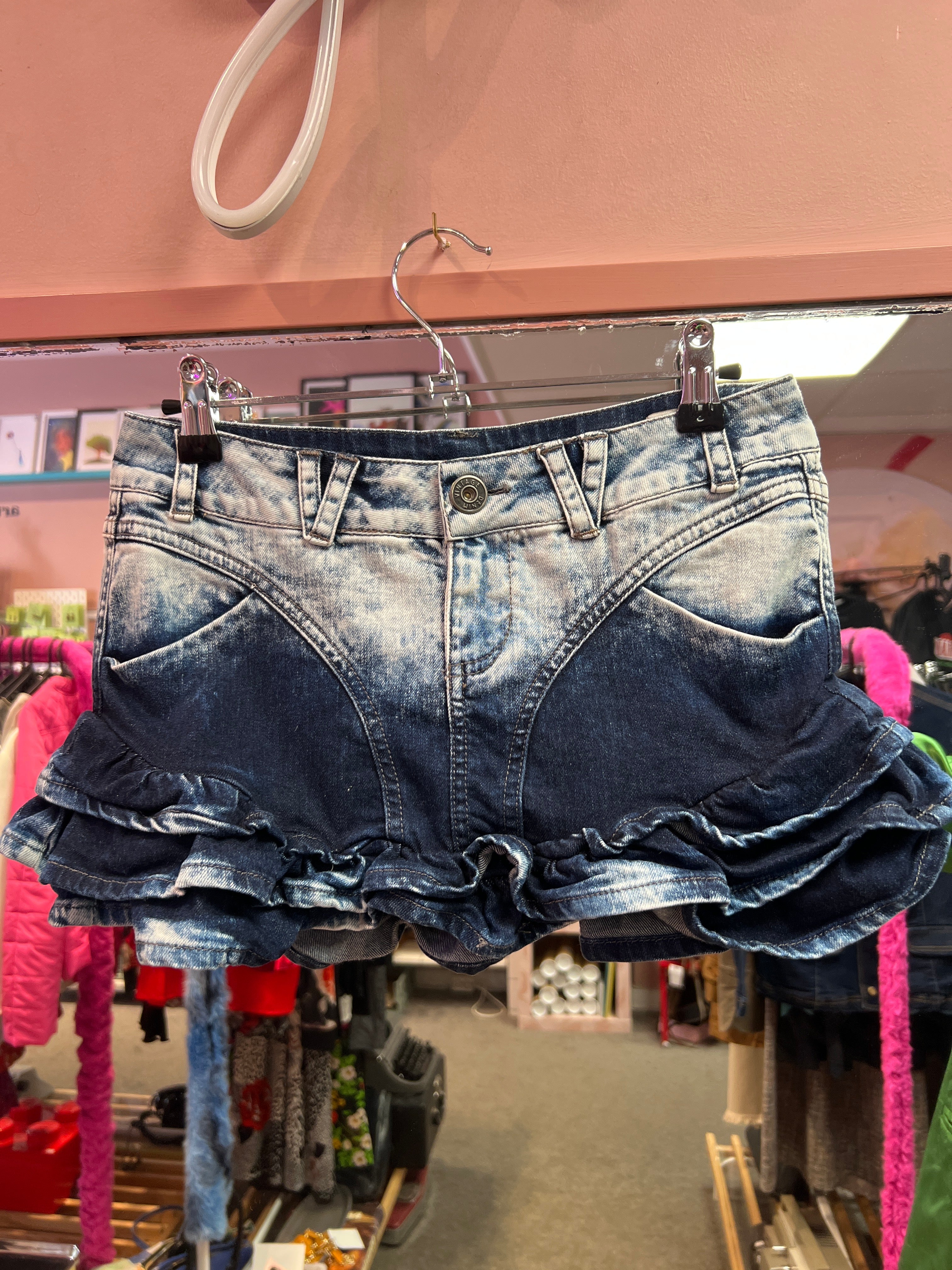 Mini jeans skirt with bottom frills Green Generation