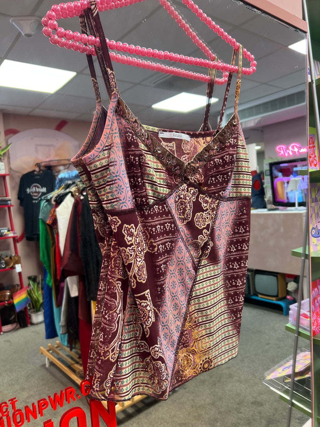 Brown patterned Y2K vibes top Xanaka