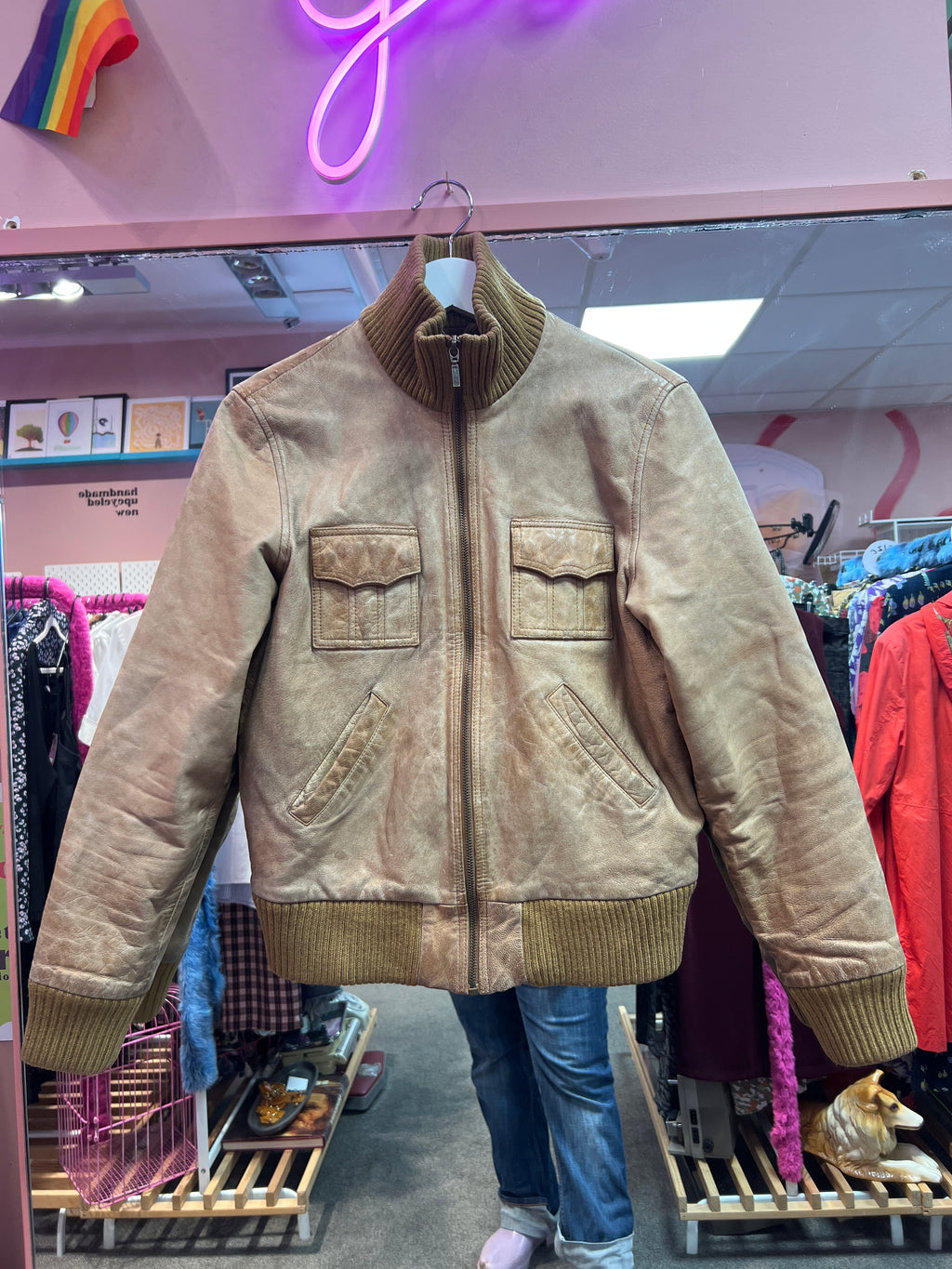 Pilot vibes brown leather jacket