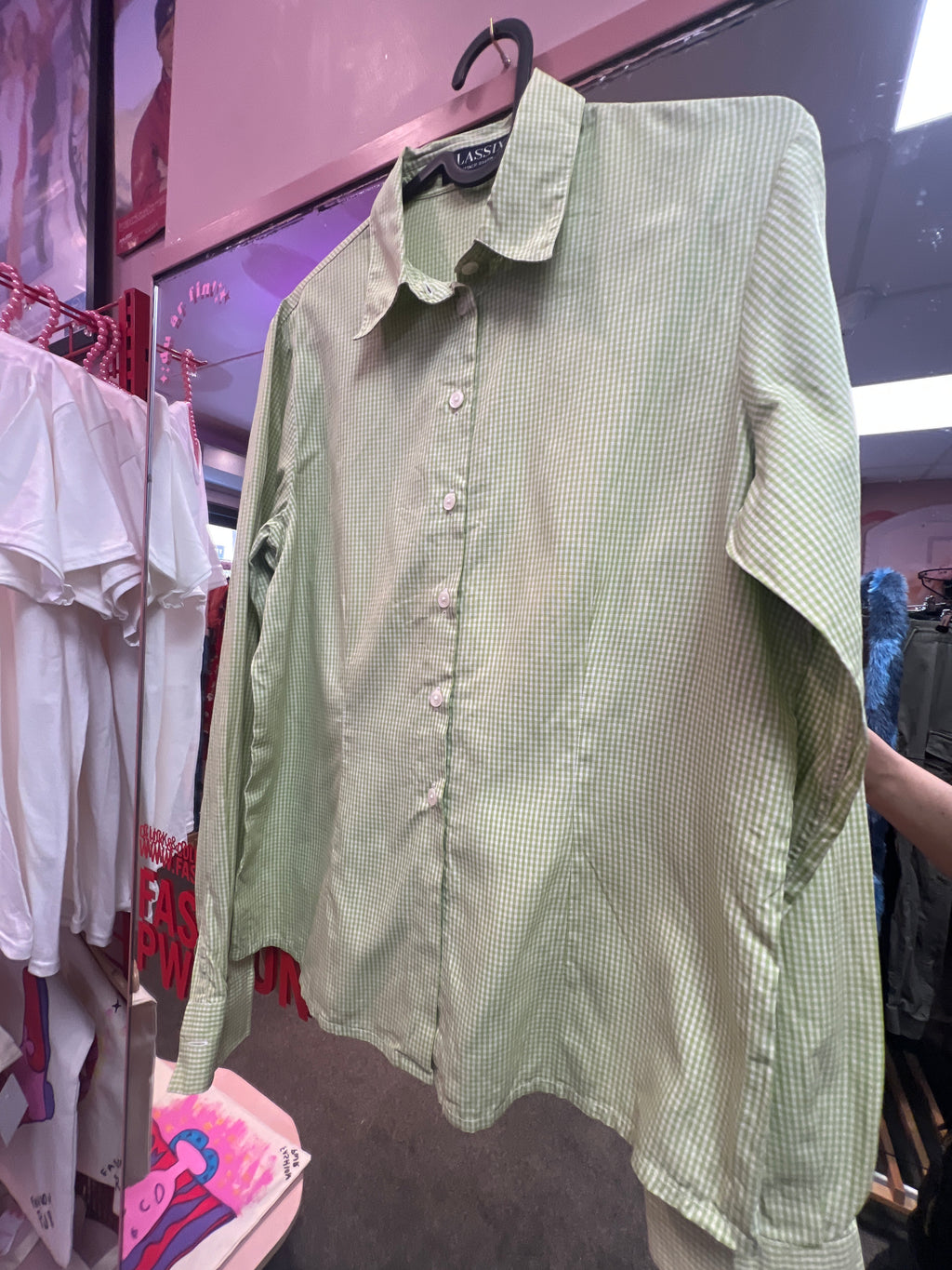 Green gingham shirt