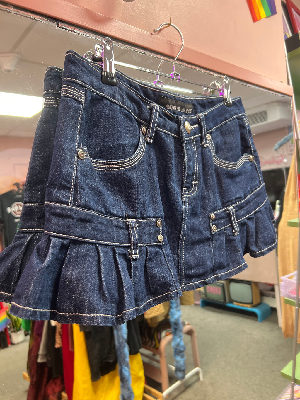 Jeans skirt dark blue with frills