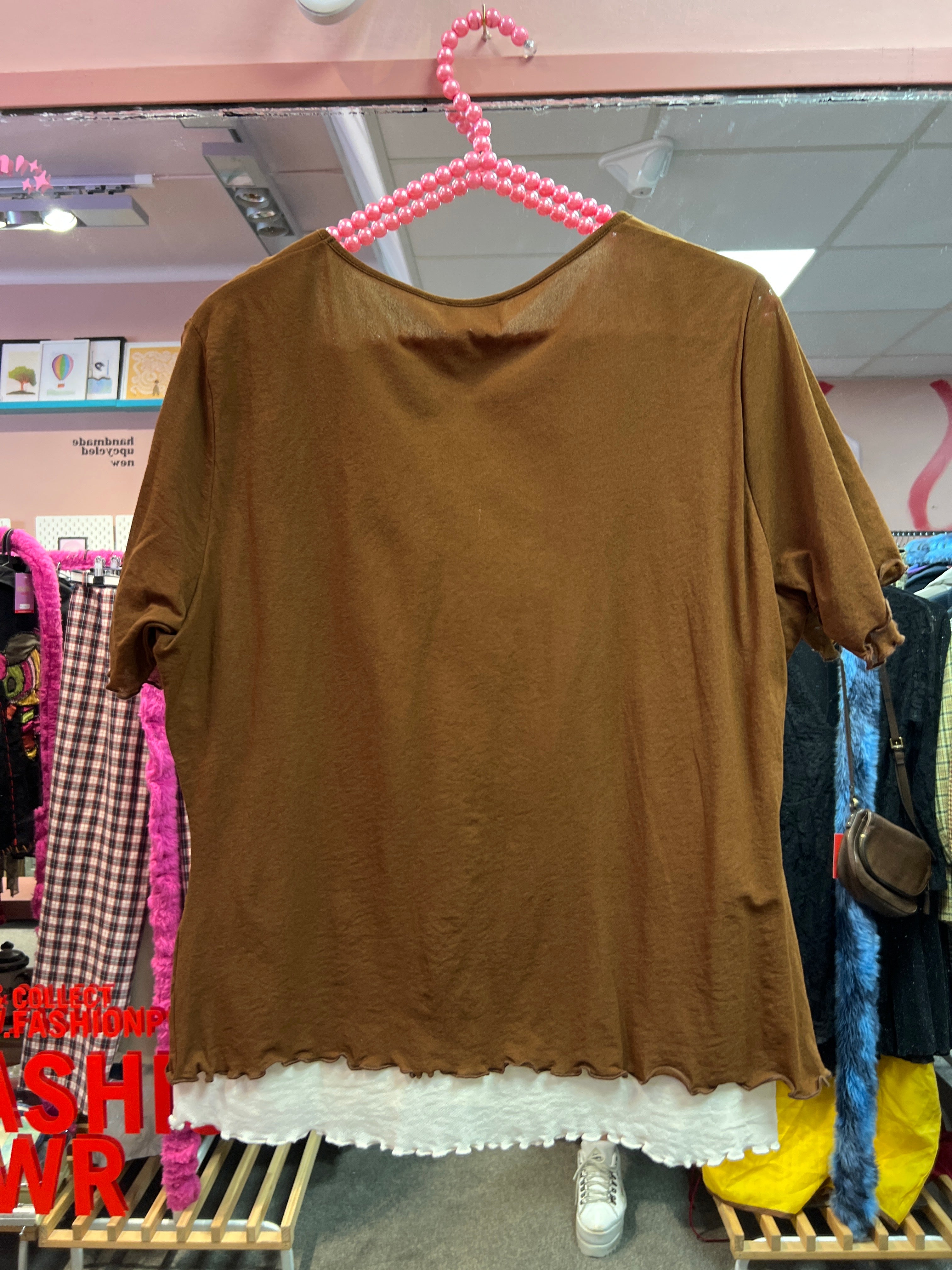 Brown mesh double layer y2k vibes top