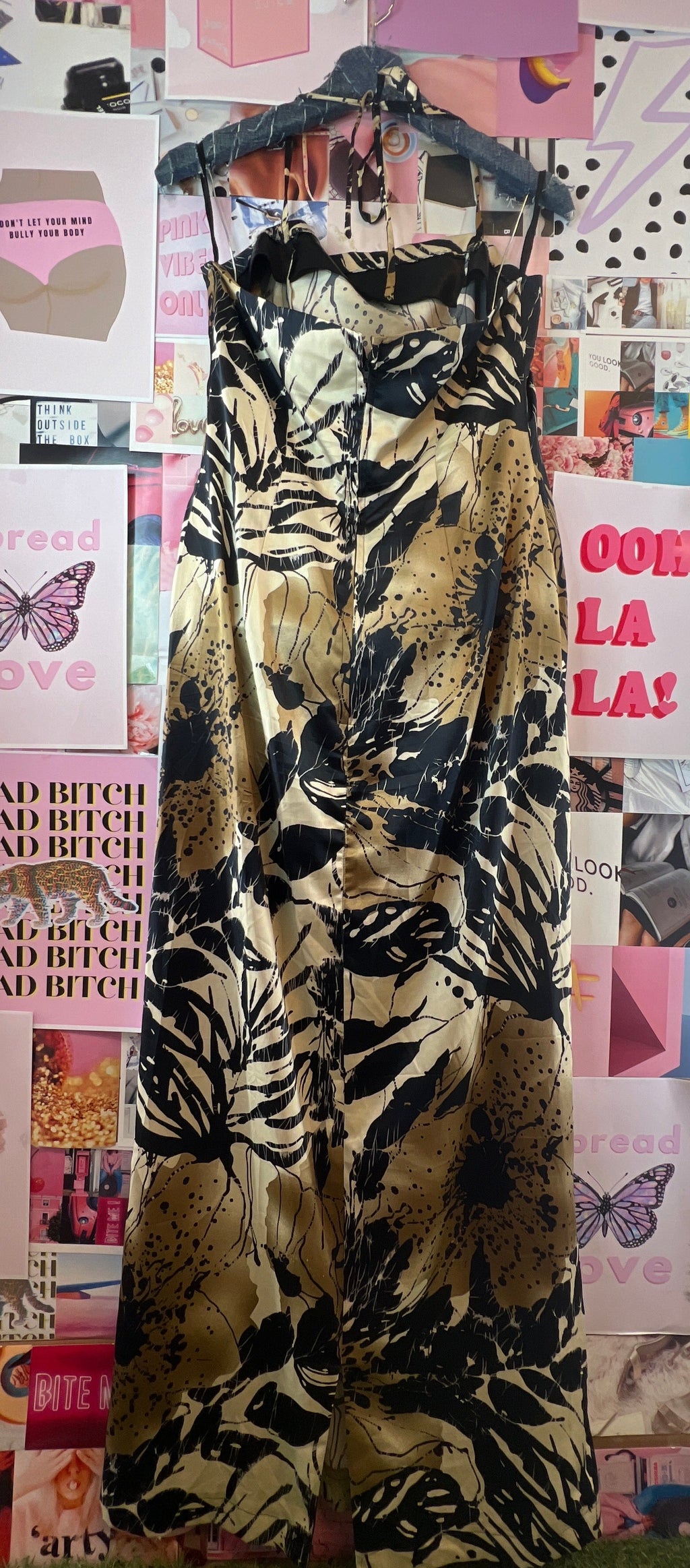 Beige and black patterned dress