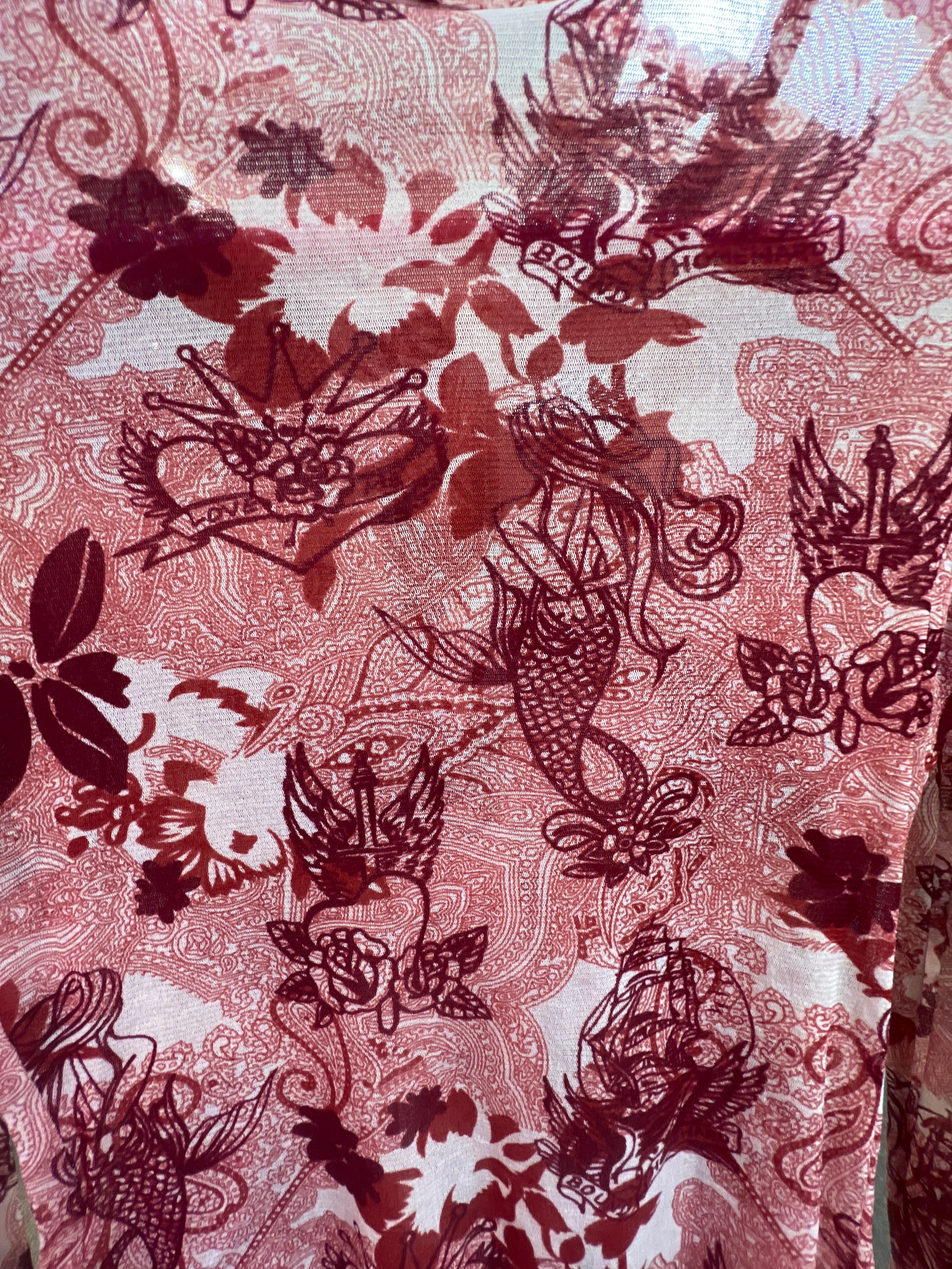 Red see through patterned Y2K vibes Eva Kayan top