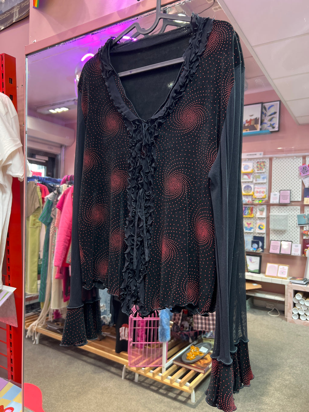 Y2K vampire front frills Black and red top