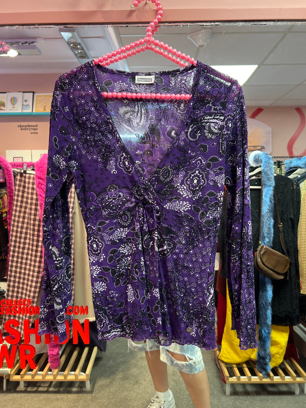 Purple Y2K see through patterned Street One blouse