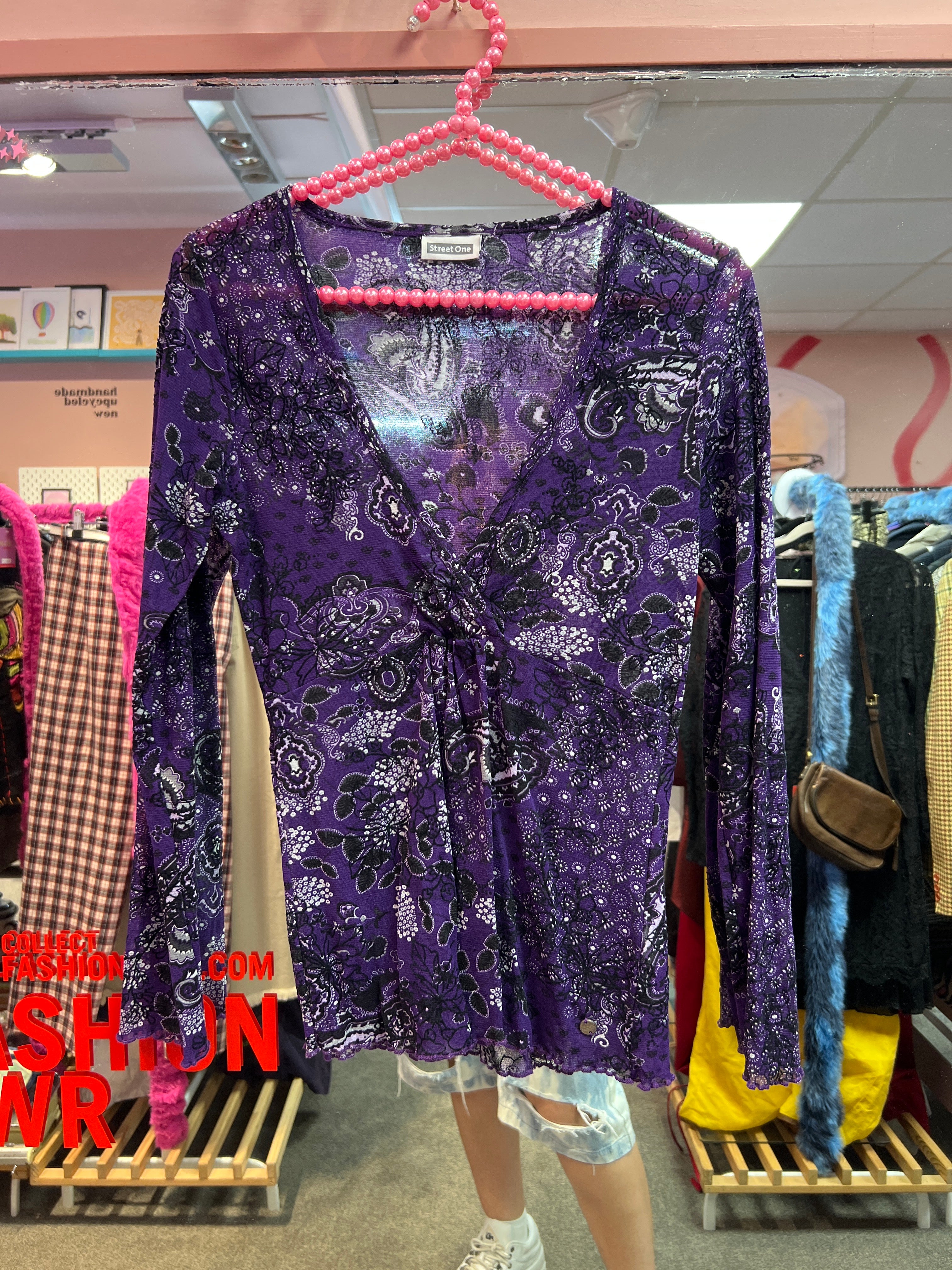 Purple Y2K see through patterned Street One blouse