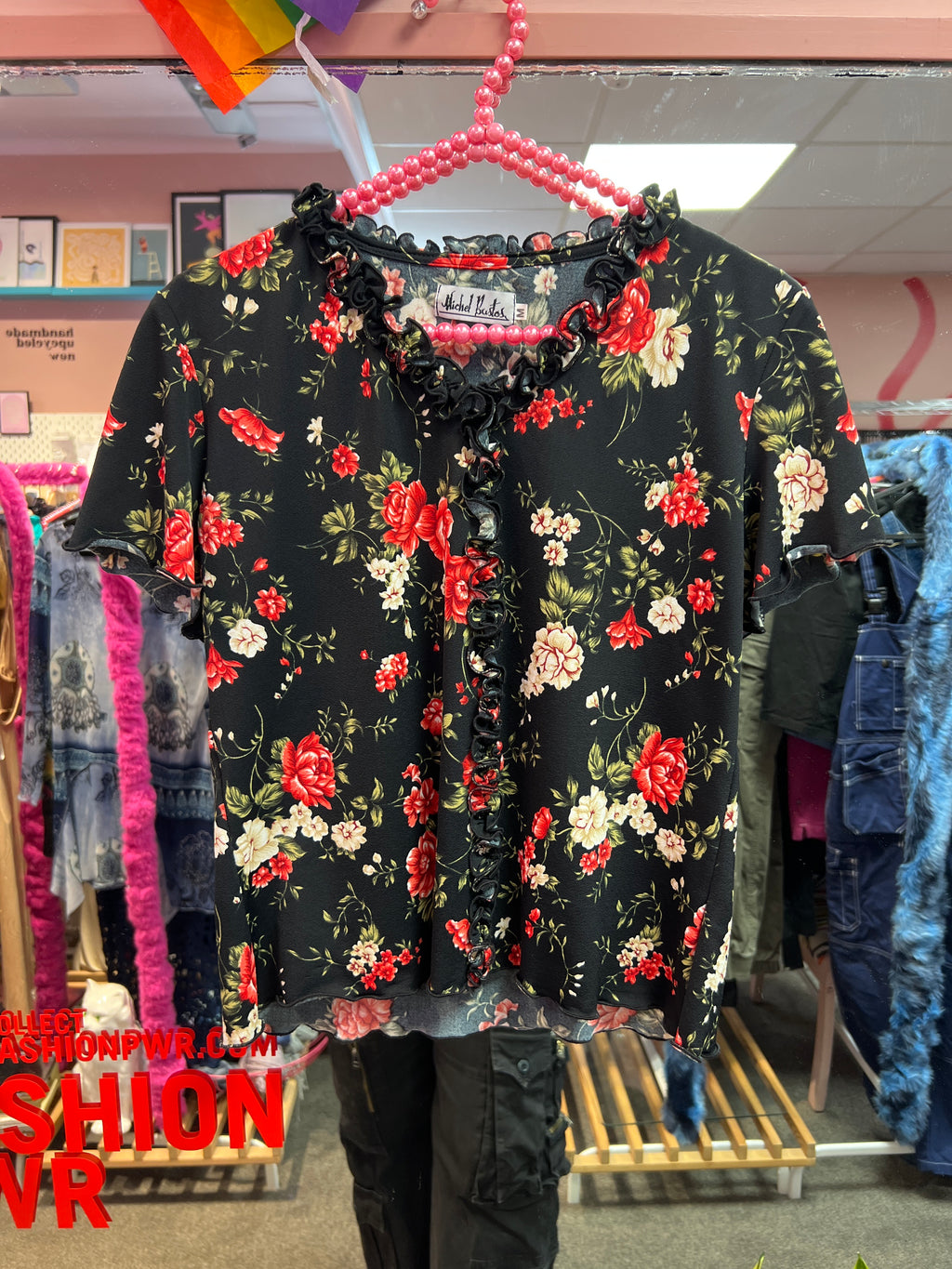 Black flower top with frills