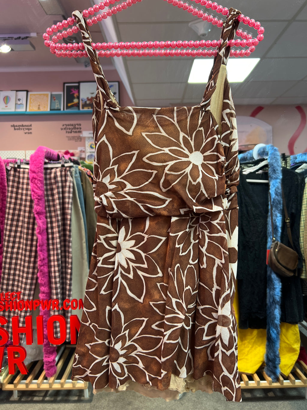 Brown flower Kookai double layer mesh top
