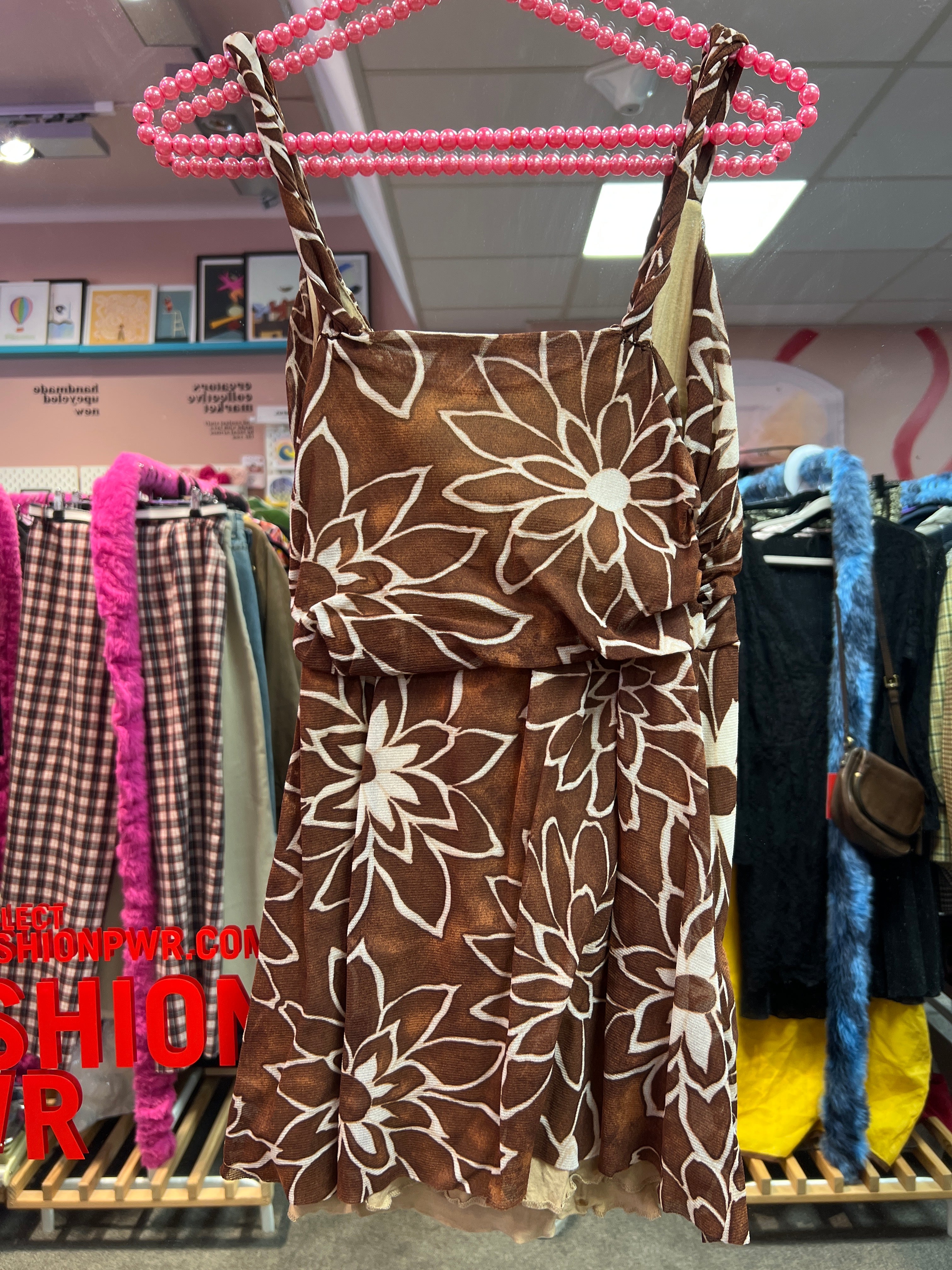 Brown flower Kookai double layer mesh top
