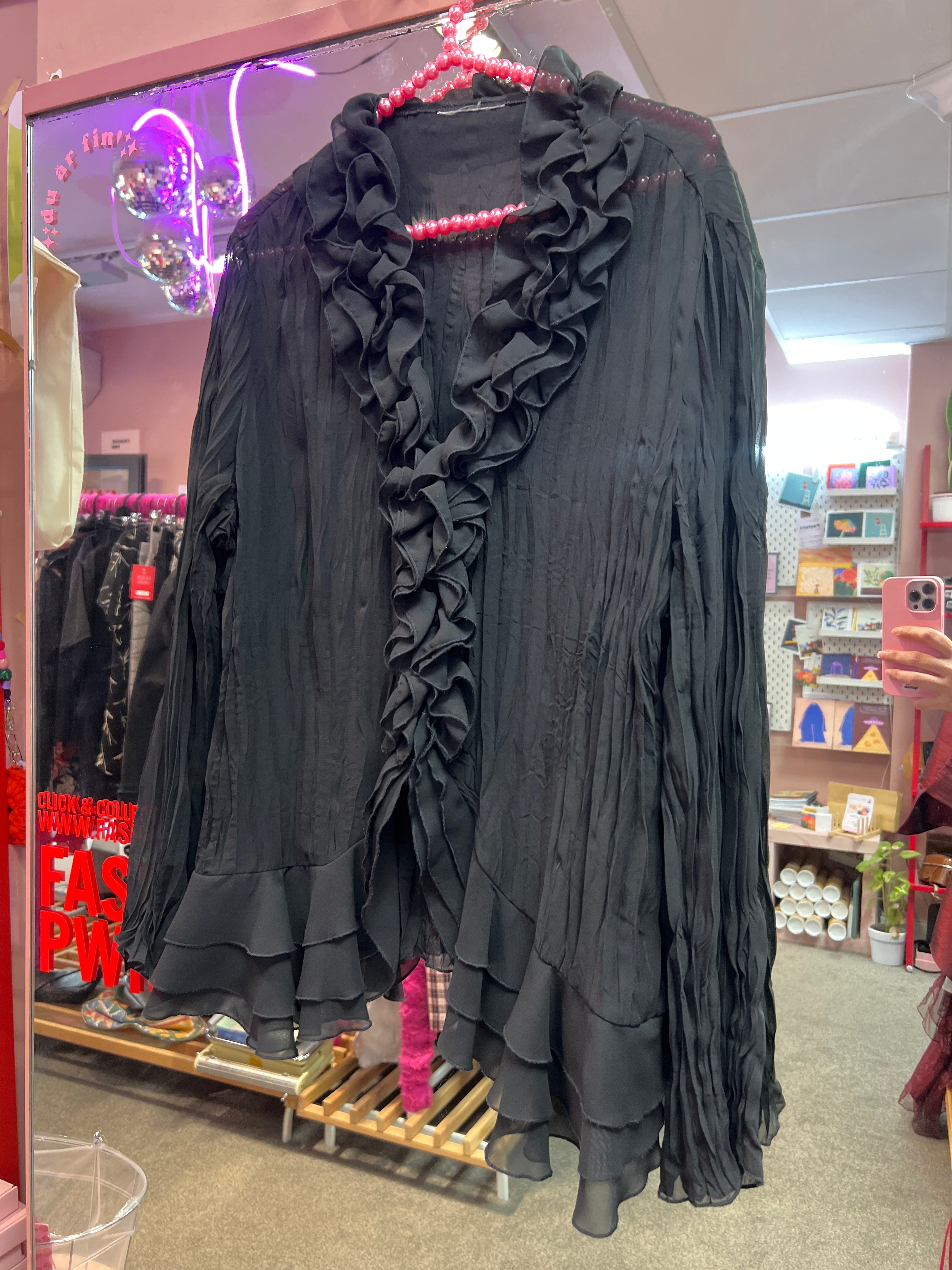 Black ruffles Y2K see through blouse
