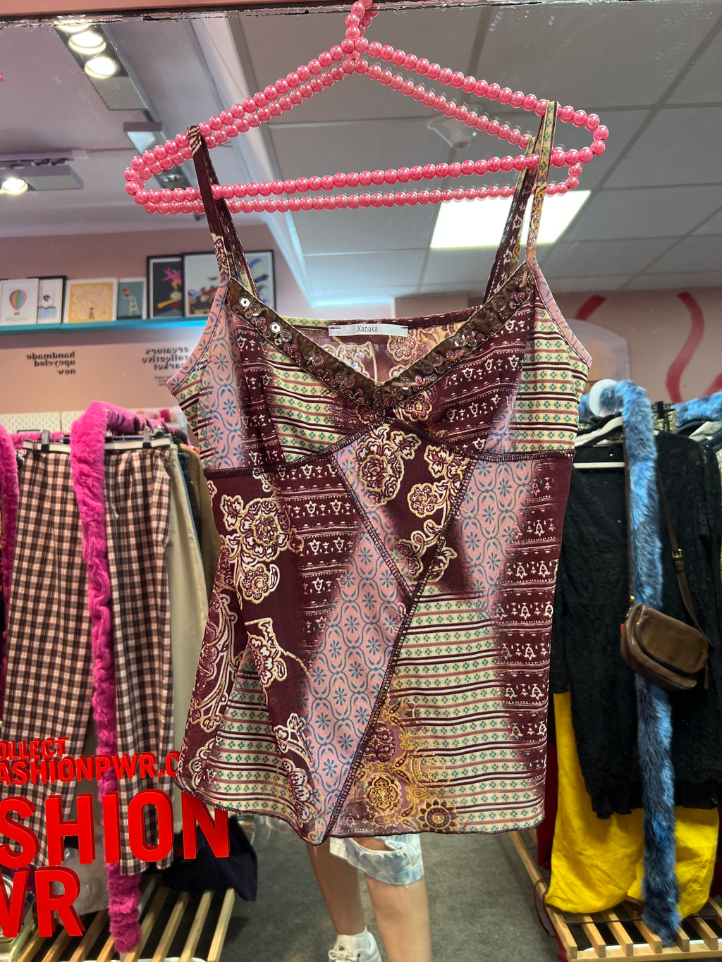 Brown patterned Y2K vibes top Xanaka