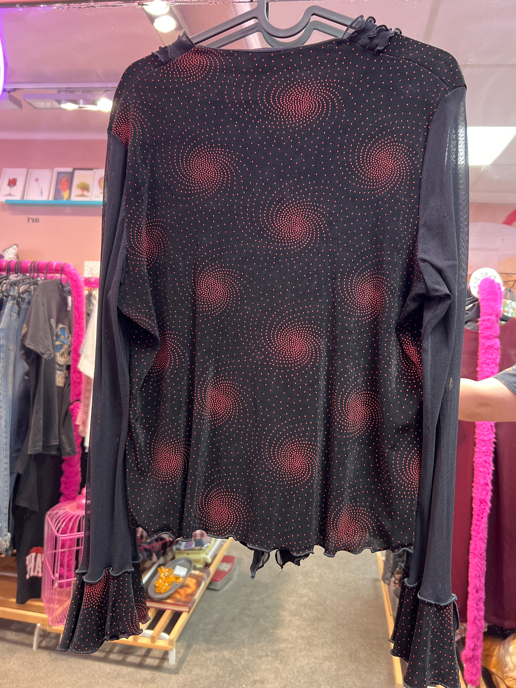 Y2K vampire front frills Black and red top