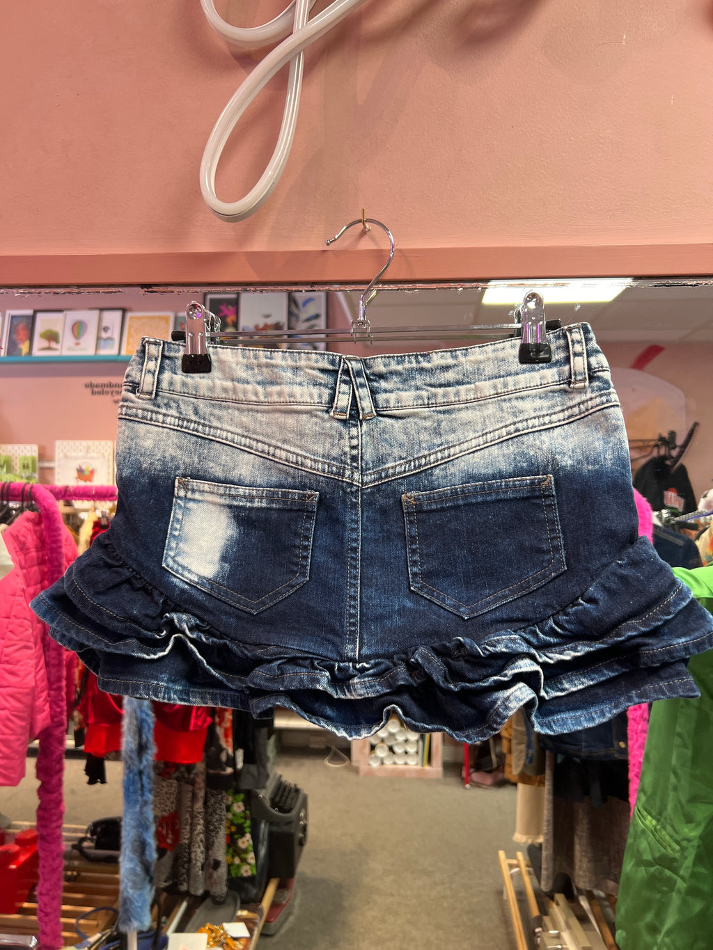 Mini jeans skirt with bottom frills Green Generation
